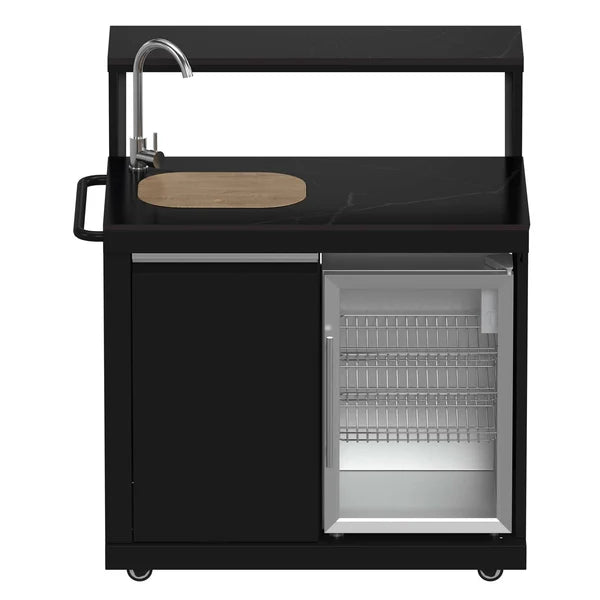 Forno All’Aperto 99,600 BTU Outdoor Kitchen, 5 Burners, Infrared Burners, Side Burner, Black Sintered Stone Countertops, Gas Pizza Oven, Sink Module, Bar & Beverage Center - Majic Backyard