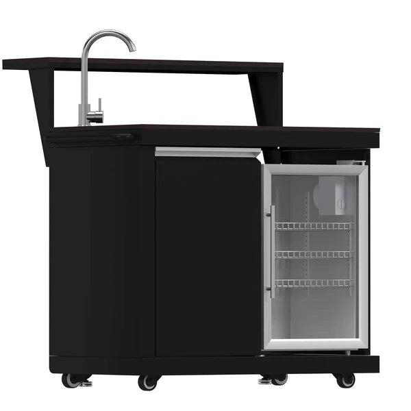 Forno All’Aperto 99,600 BTU Outdoor Kitchen, 5 Burners, Infrared Burners, Side Burner, Black Sintered Stone Countertops, Gas Pizza Oven, Sink Module, Bar & Beverage Center - Majic Backyard