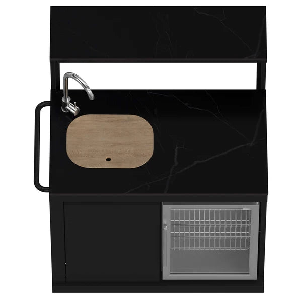 Forno All’Aperto 99,600 BTU Outdoor Kitchen, 5 Burners, Infrared Burners, Side Burner, Black Sintered Stone Countertops, Gas Pizza Oven, Sink Module, Bar & Beverage Center - Majic Backyard