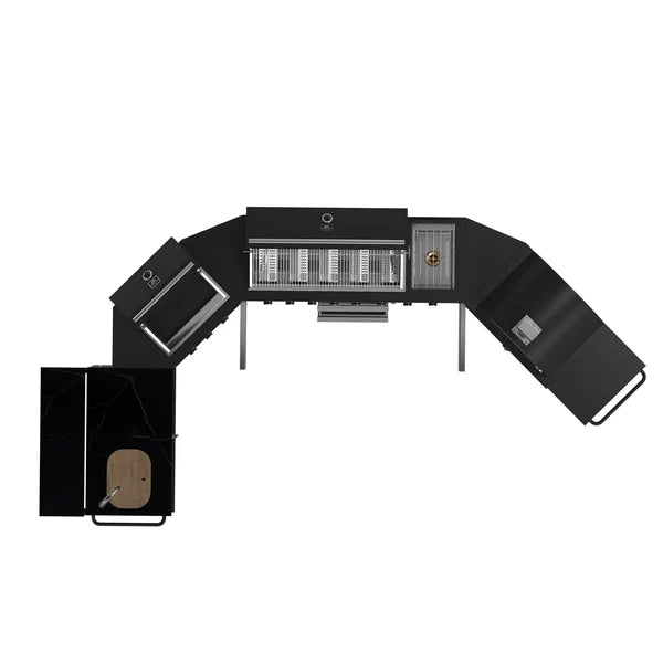 Forno All’Aperto 99,600 BTU Outdoor Kitchen, 5 Burners, Infrared Burners, Side Burner, Black Sintered Stone Countertops, Gas Pizza Oven, Sink Module, Bar & Beverage Center - Majic Backyard