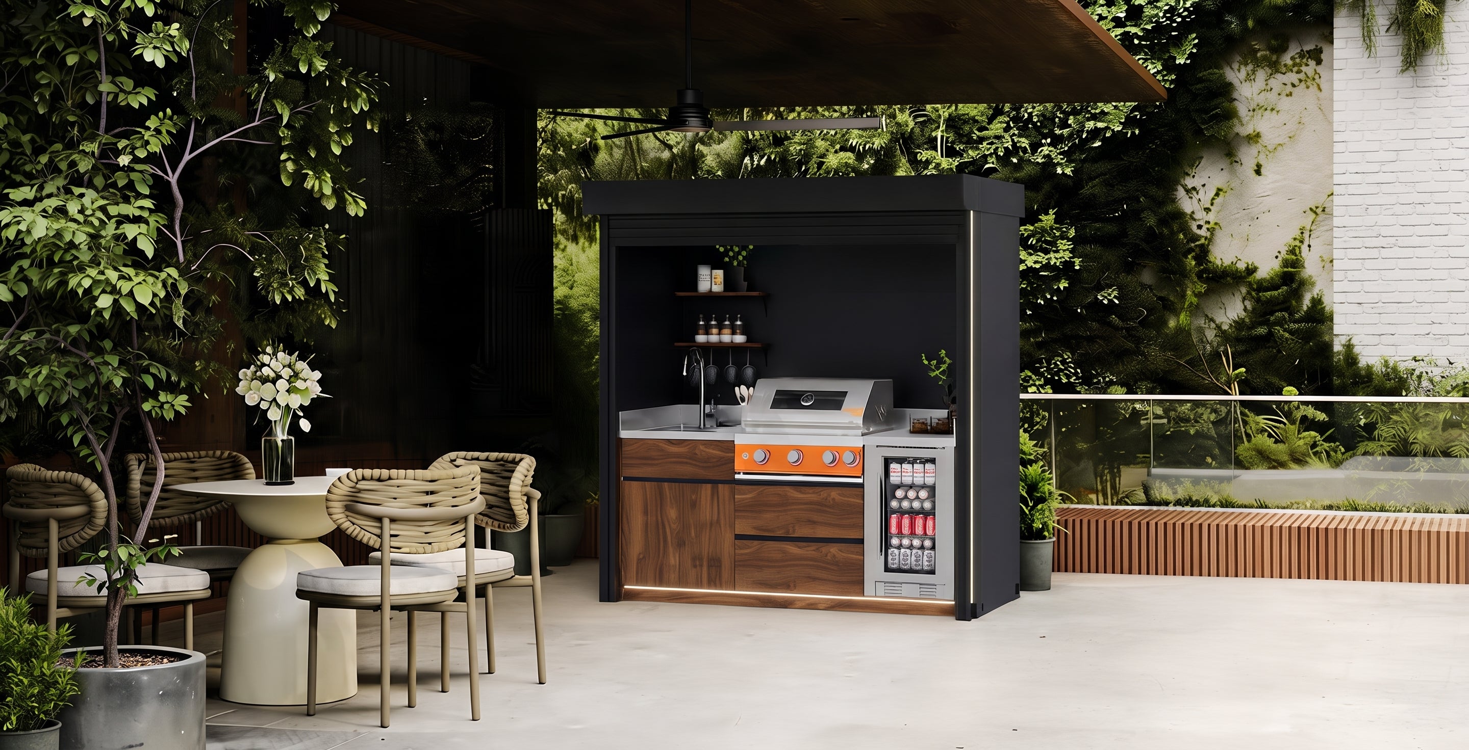 AFA B-Mini Luxury Roller Shutter Outdoor Kitchen Pod | 304 Stainless Steel BBQ Station