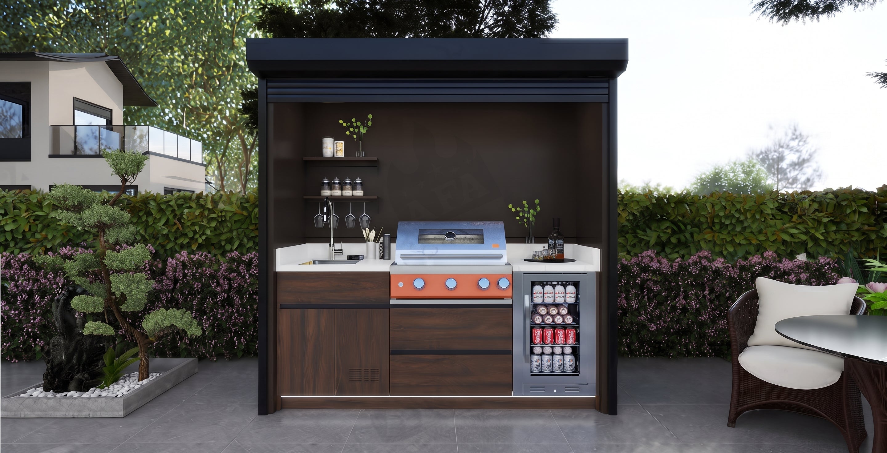 AFA B-Mini Luxury Roller Shutter Outdoor Kitchen Pod | 304 Stainless Steel BBQ Station