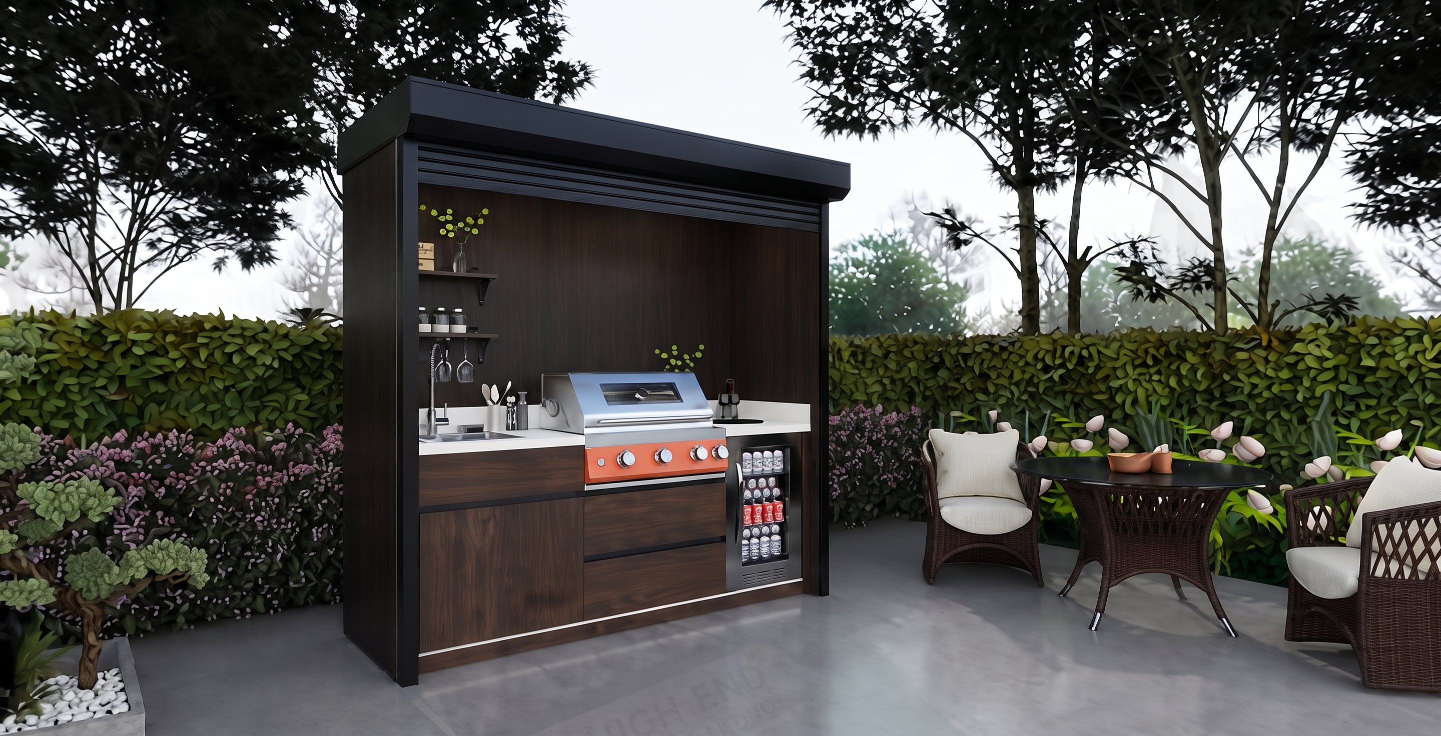 AFA B-Mini Luxury Roller Shutter Outdoor Kitchen Pod | 304 Stainless Steel BBQ Station