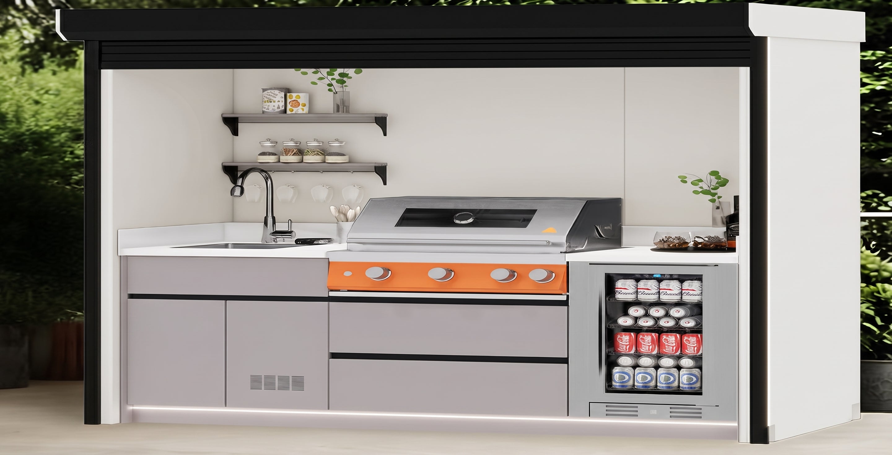 AFA B-Mini Luxury Roller Shutter Outdoor Kitchen Pod | 304 Stainless Steel BBQ Station