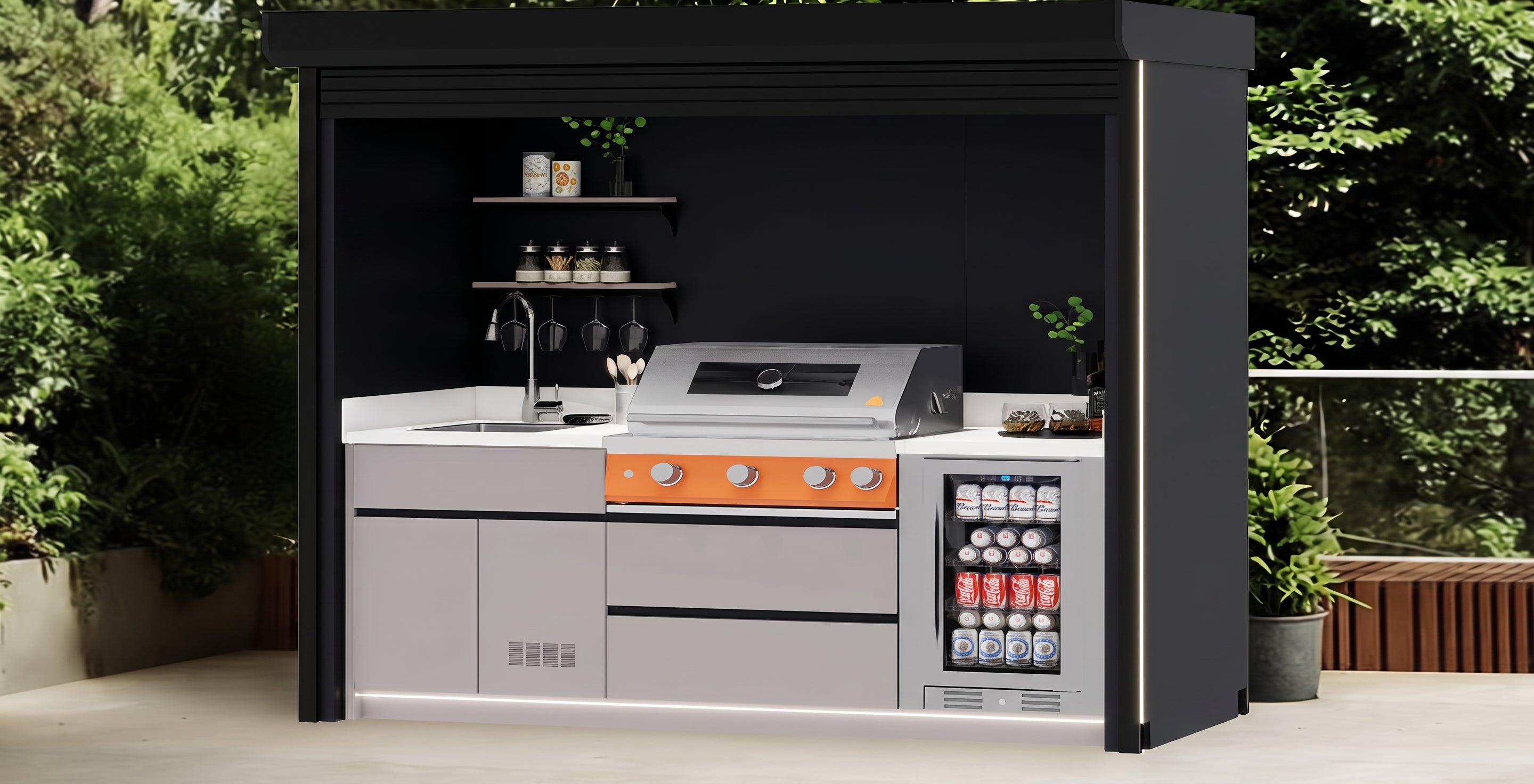 AFA B-Mini Luxury Roller Shutter Outdoor Kitchen Pod | 304 Stainless Steel BBQ Station