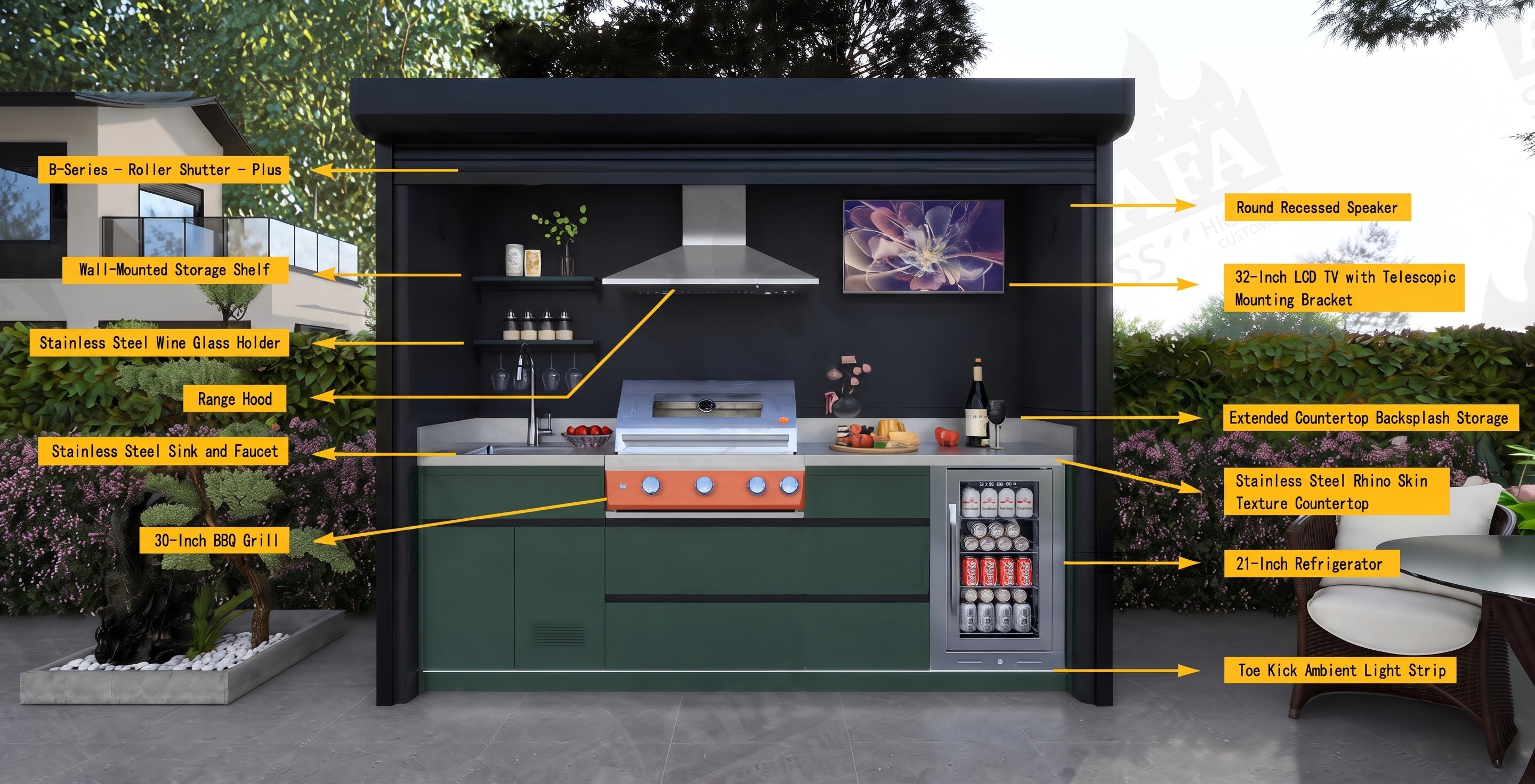 AFA B-Plus Luxury Roller Shutter Outdoor Kitchen Pod | 304 Stainless Steel BBQ Station - Majic Backyard