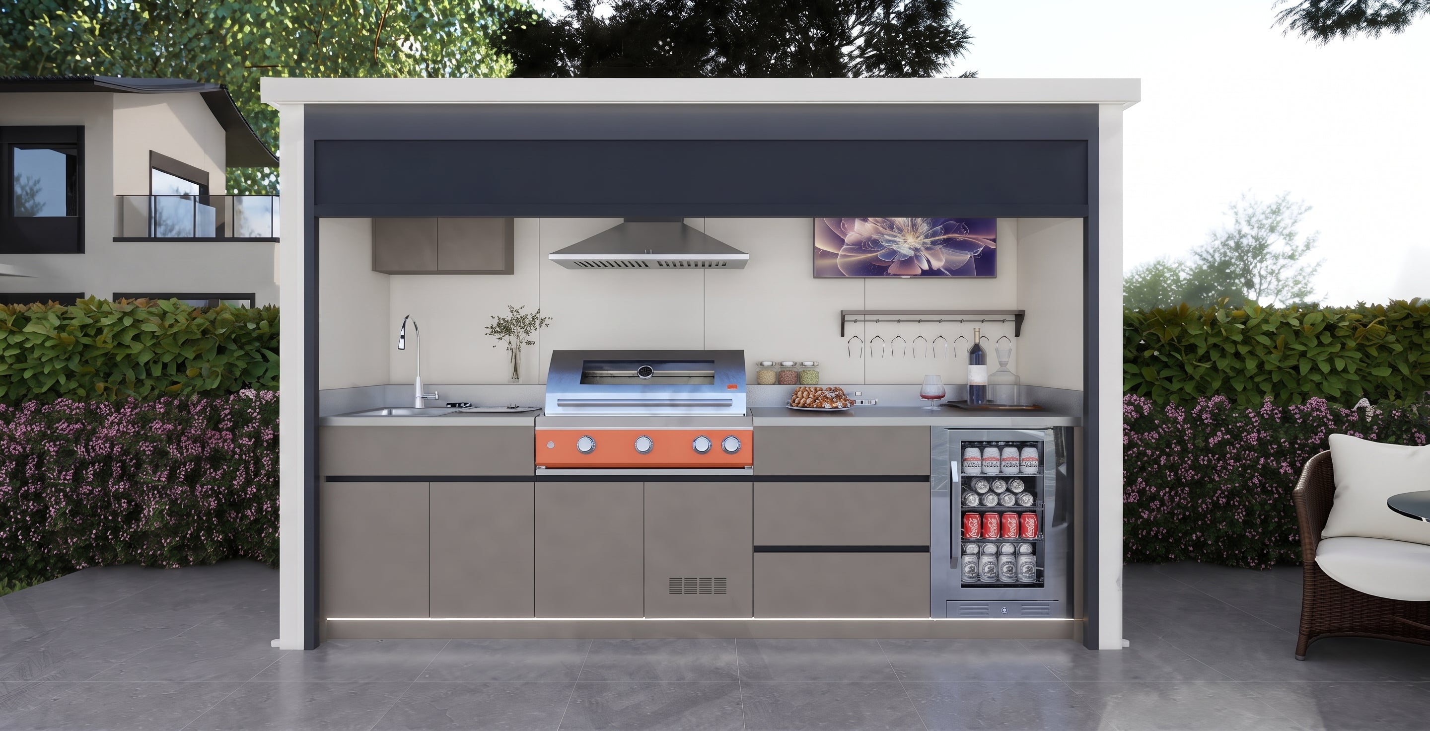 AFA C-Max Luxury Roller Blind Outdoor Kitchen Pod | 304 Stainless Steel BBQ Station