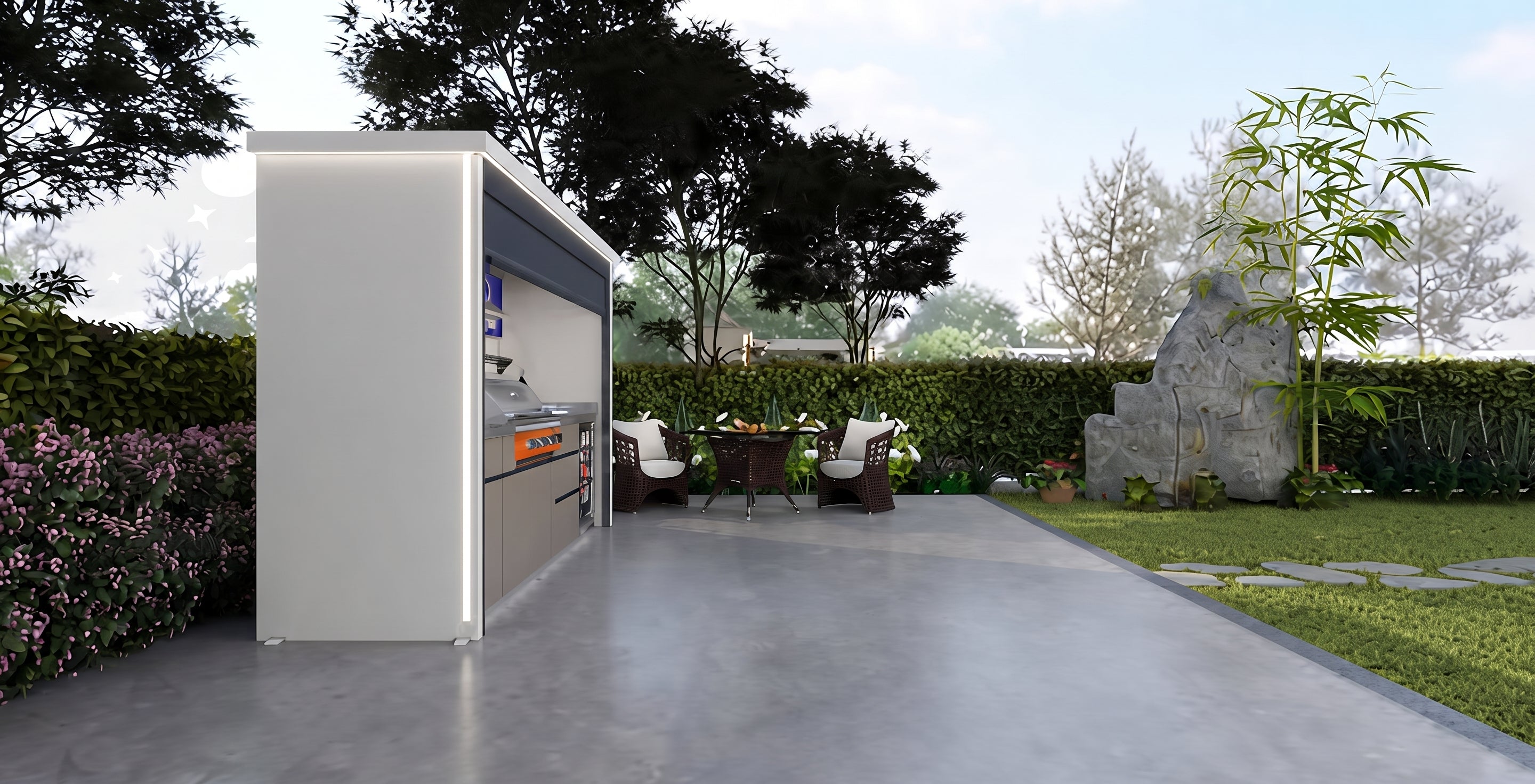 AFA C-Max Luxury Roller Blind Outdoor Kitchen Pod | 304 Stainless Steel BBQ Station
