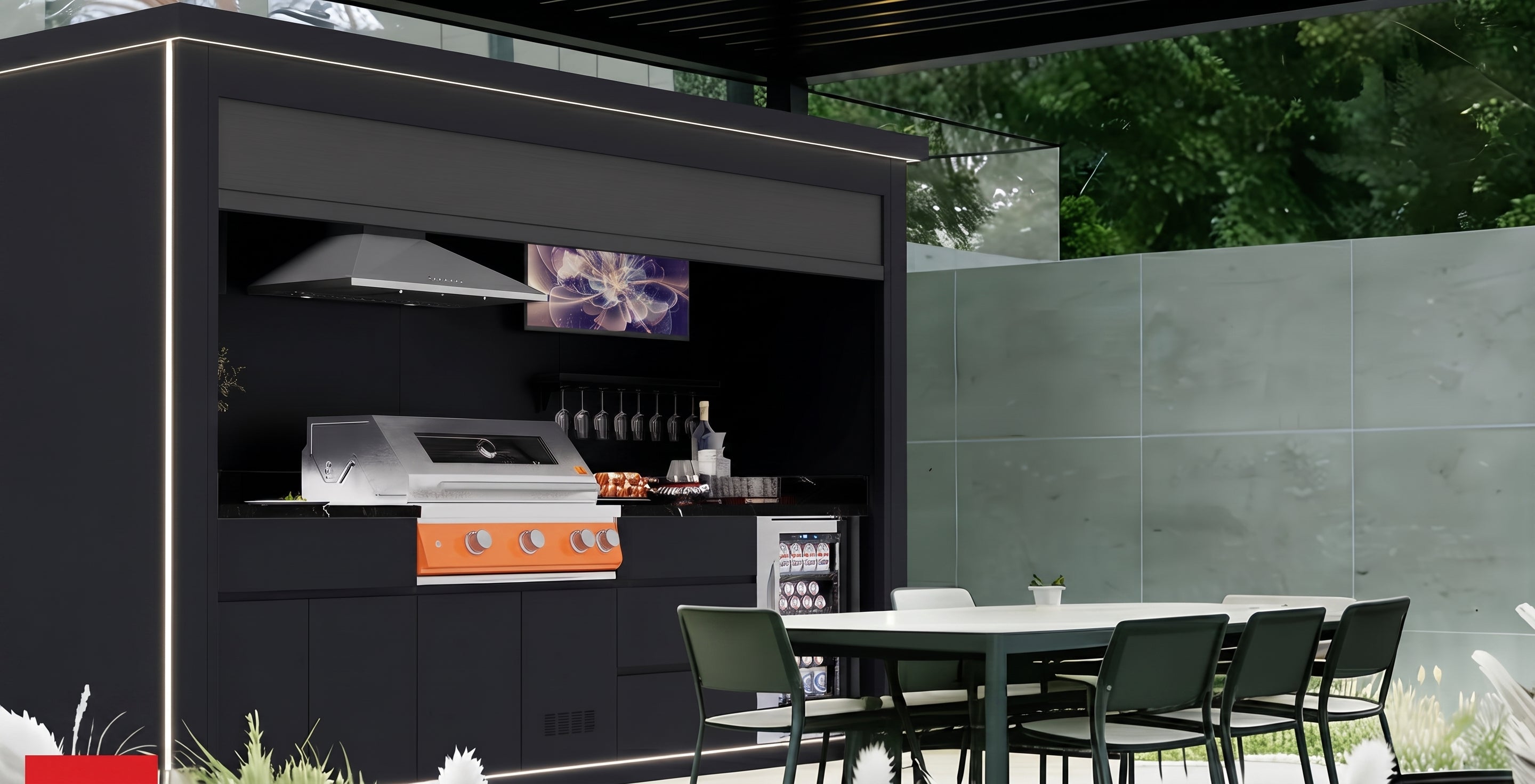 AFA C-Max Luxury Roller Blind Outdoor Kitchen Pod | 304 Stainless Steel BBQ Station
