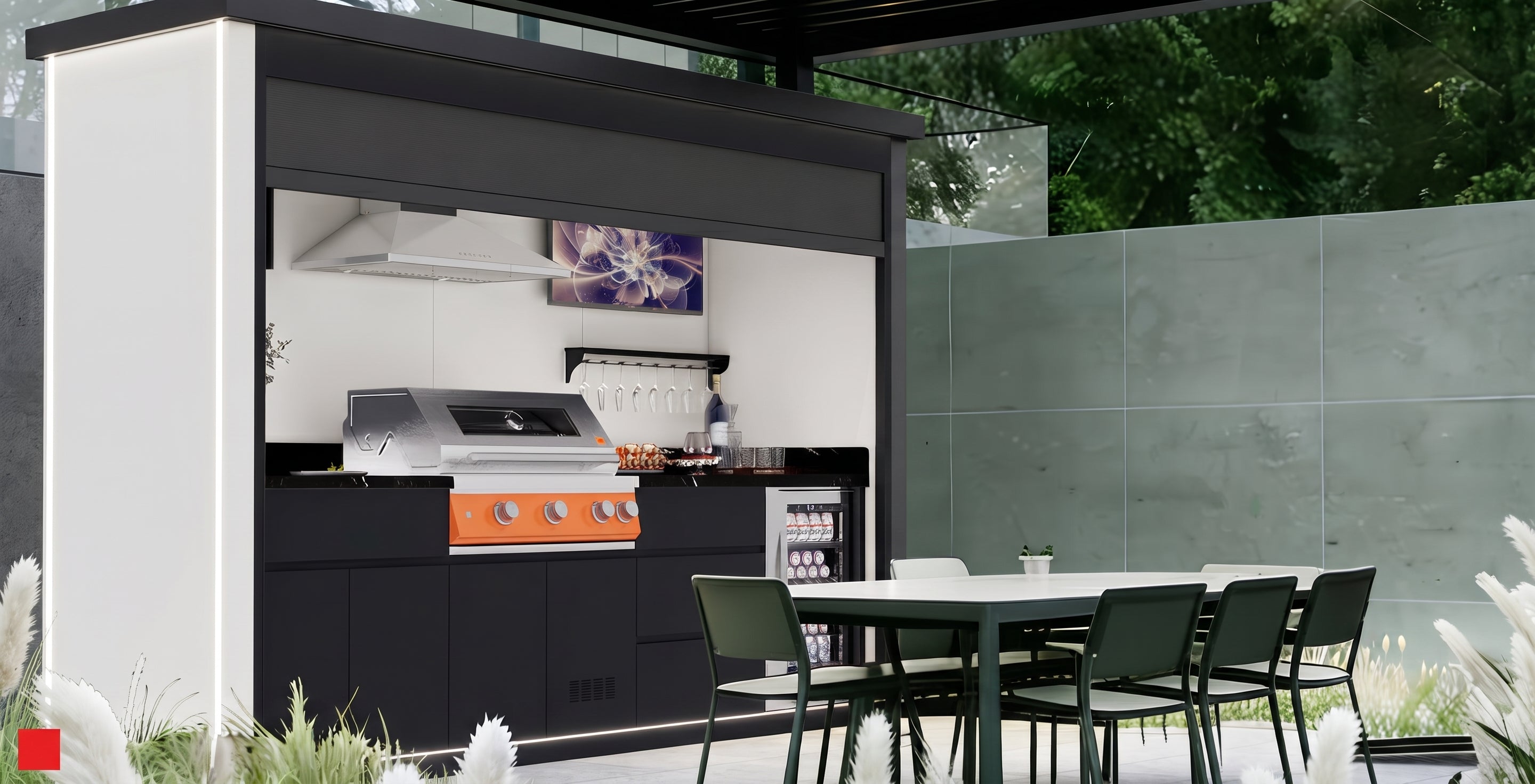 AFA C-Max Luxury Roller Blind Outdoor Kitchen Pod | 304 Stainless Steel BBQ Station