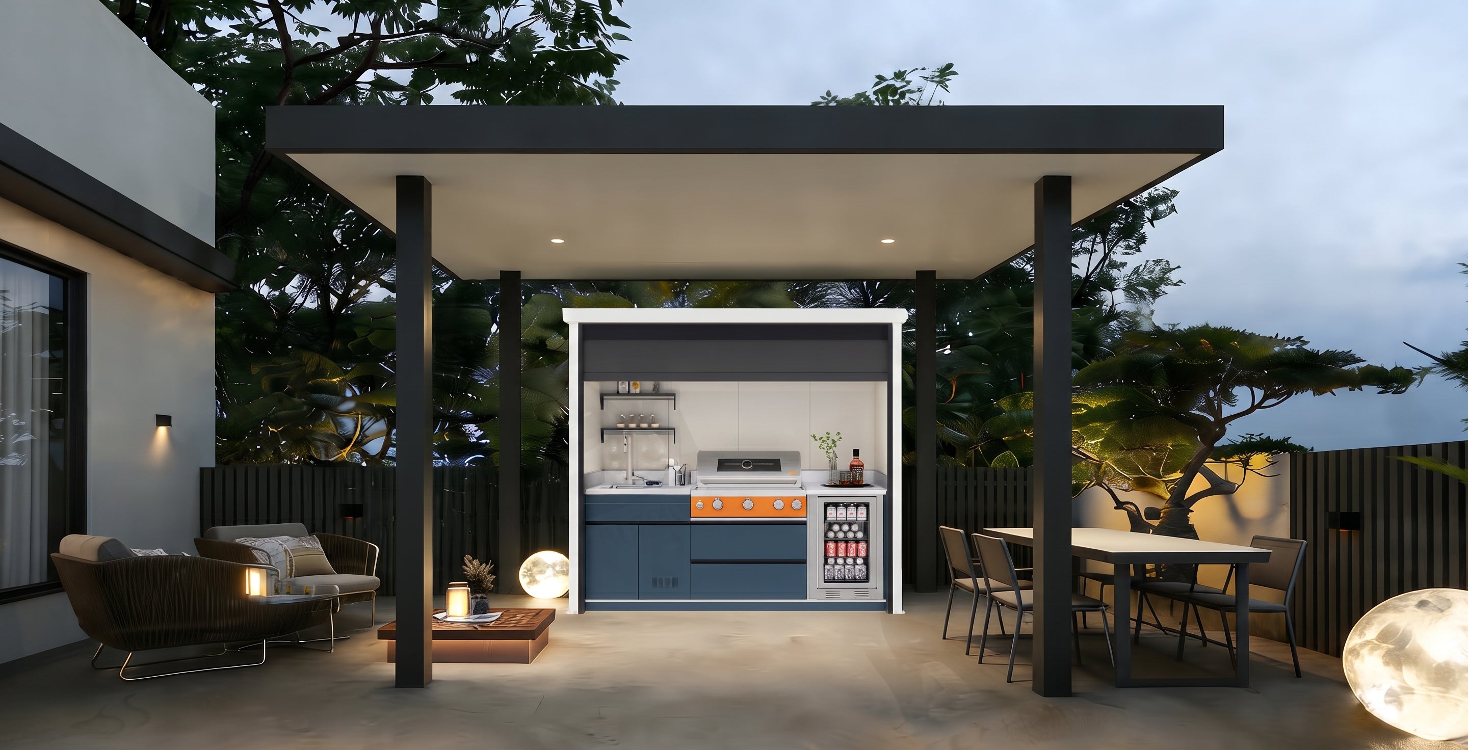 AFA C-Mini Luxury Roller Blind Outdoor Kitchen Pod | 304 Stainless Steel BBQ Station