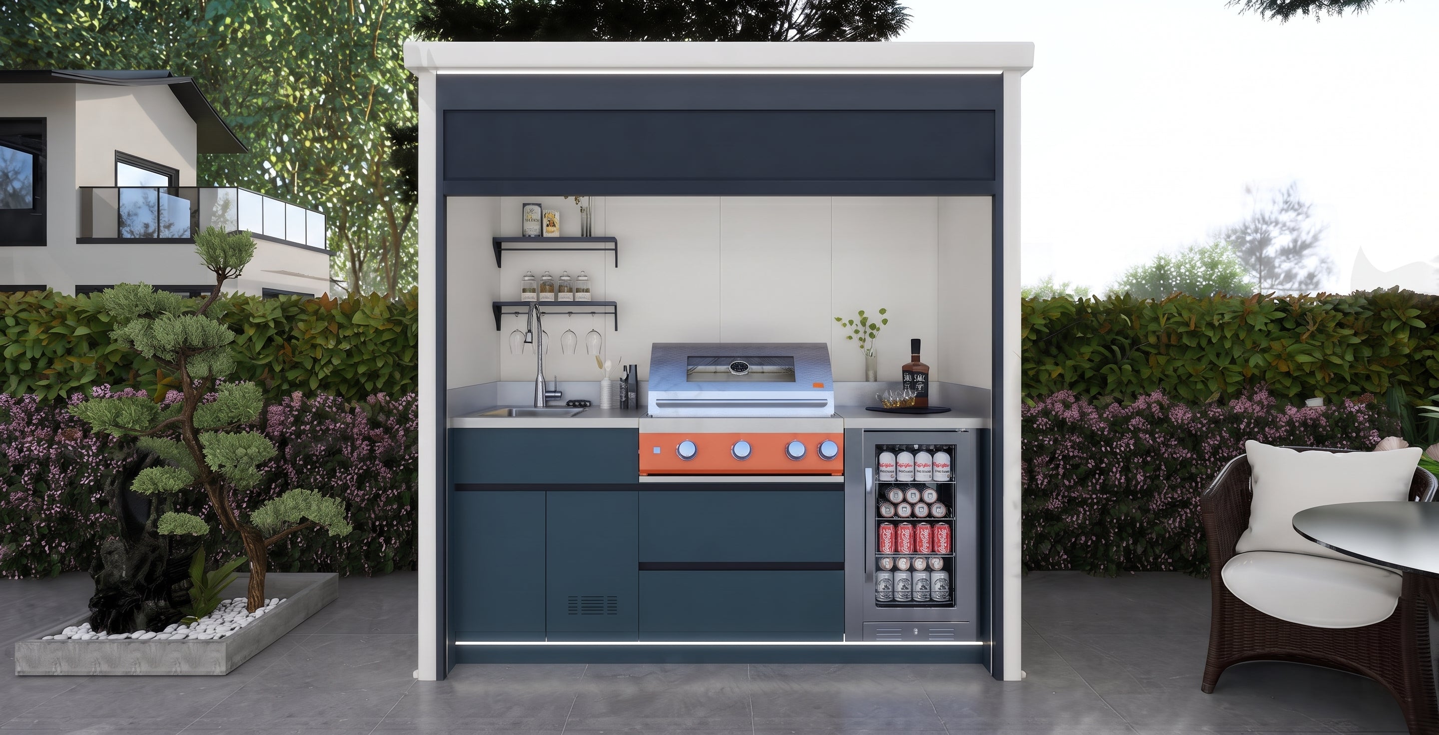 AFA C-Mini Luxury Roller Blind Outdoor Kitchen Pod | 304 Stainless Steel BBQ Station