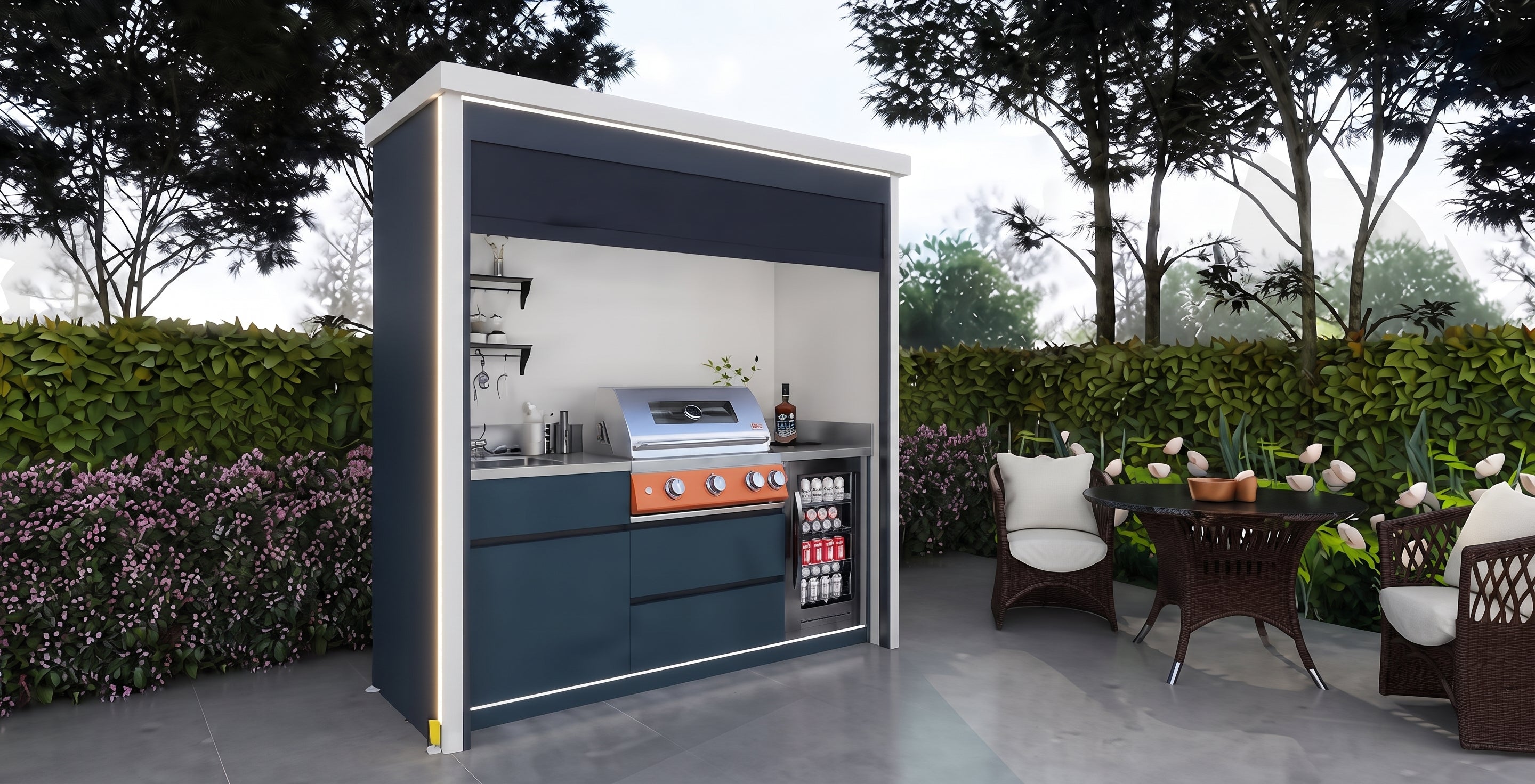 AFA C-Mini Luxury Roller Blind Outdoor Kitchen Pod | 304 Stainless Steel BBQ Station