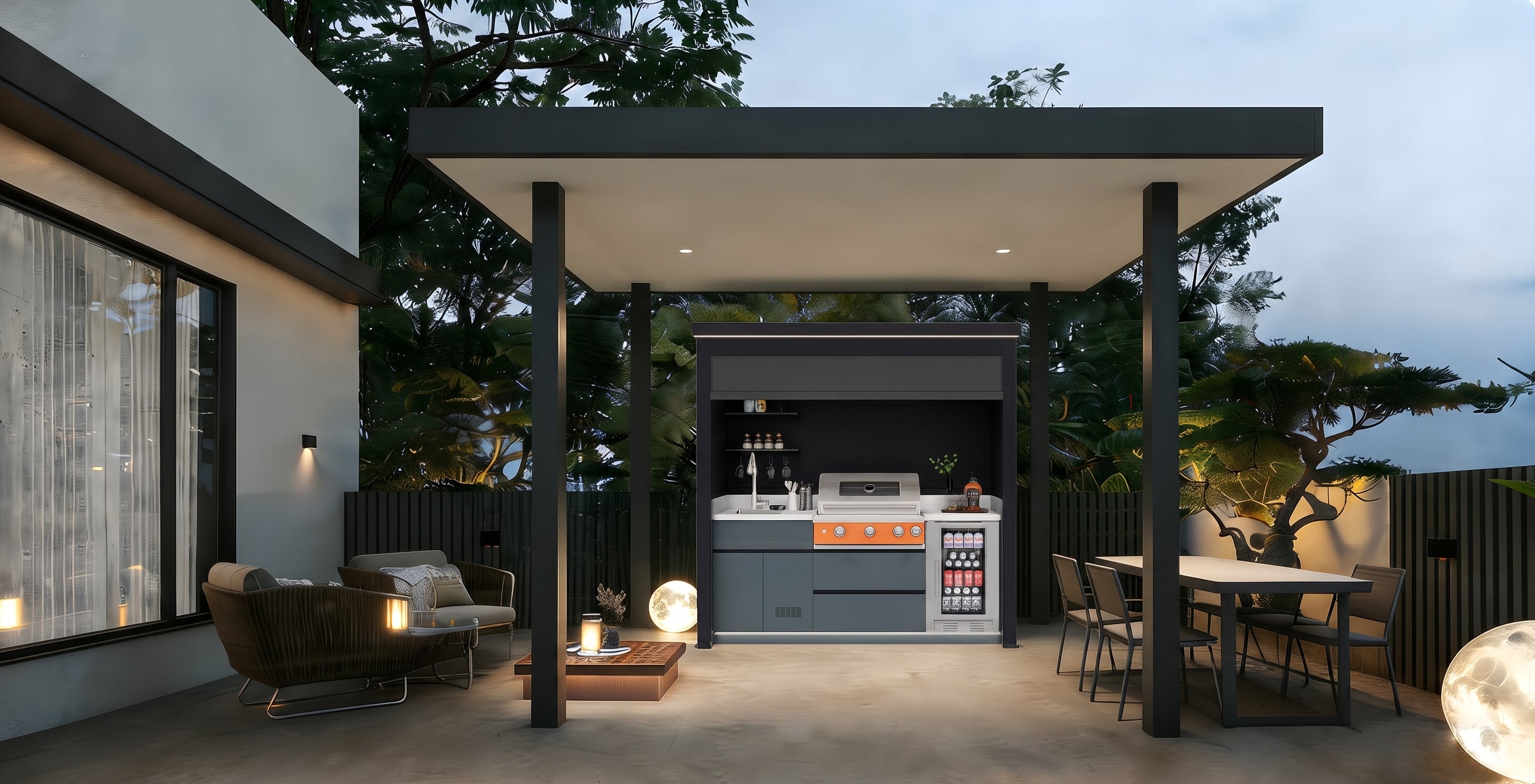 AFA C-Mini Luxury Roller Blind Outdoor Kitchen Pod | 304 Stainless Steel BBQ Station