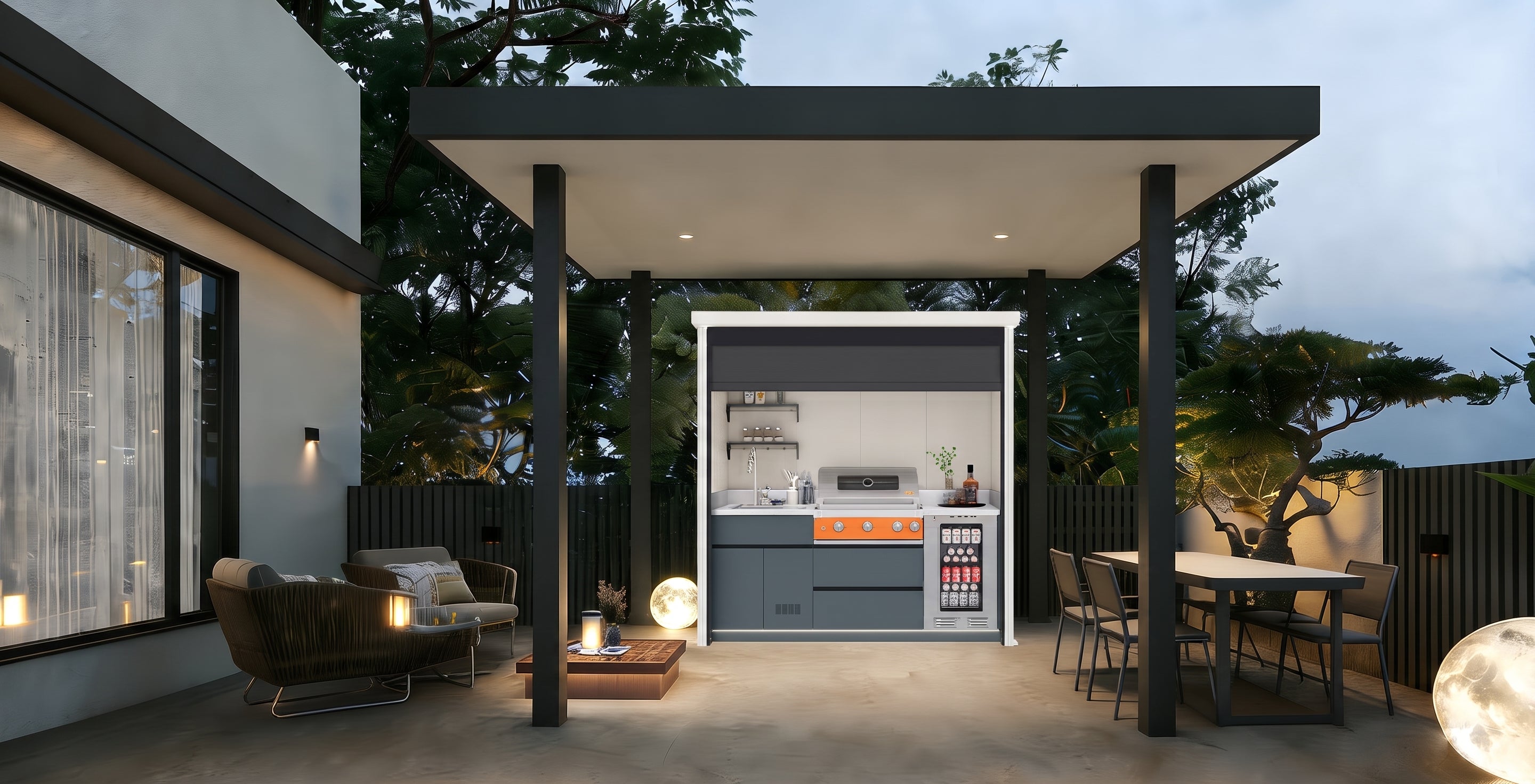 AFA C-Mini Luxury Roller Blind Outdoor Kitchen Pod | 304 Stainless Steel BBQ Station