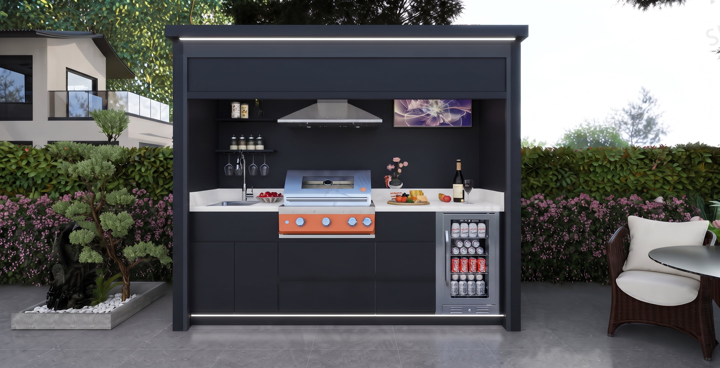AFA C-Plus Luxury Roller Blind Outdoor Kitchen Pod | 304 Stainless Steel BBQ Station