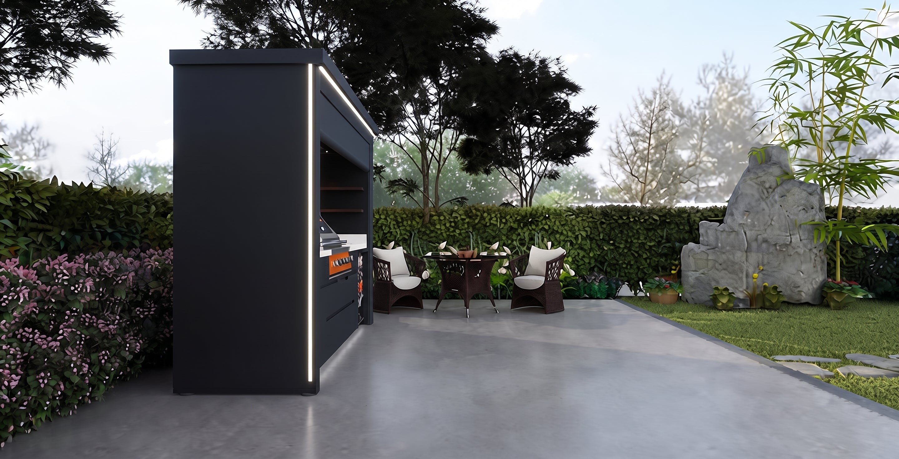 AFA C-Plus Luxury Roller Blind Outdoor Kitchen Pod | 304 Stainless Steel BBQ Station
