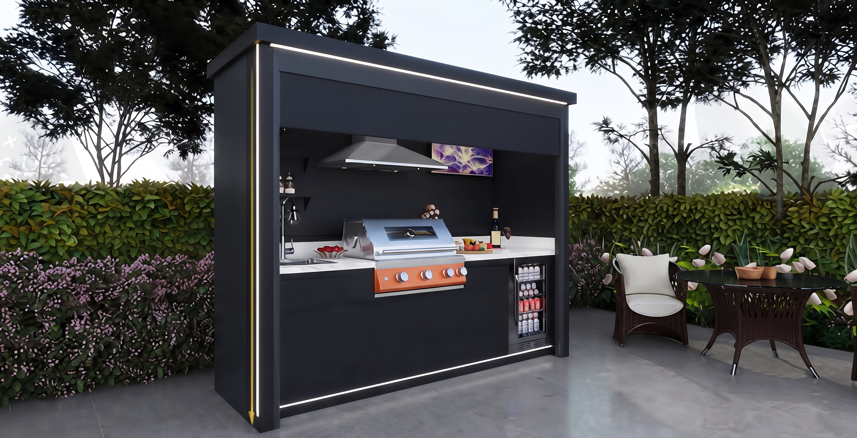 AFA C-Plus Luxury Roller Blind Outdoor Kitchen Pod | 304 Stainless Steel BBQ Station