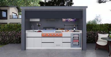 AFA C-Ultra Luxury Roller Blind Outdoor Kitchen Pod | 304 Stainless Steel BBQ Station - Majic Backyard