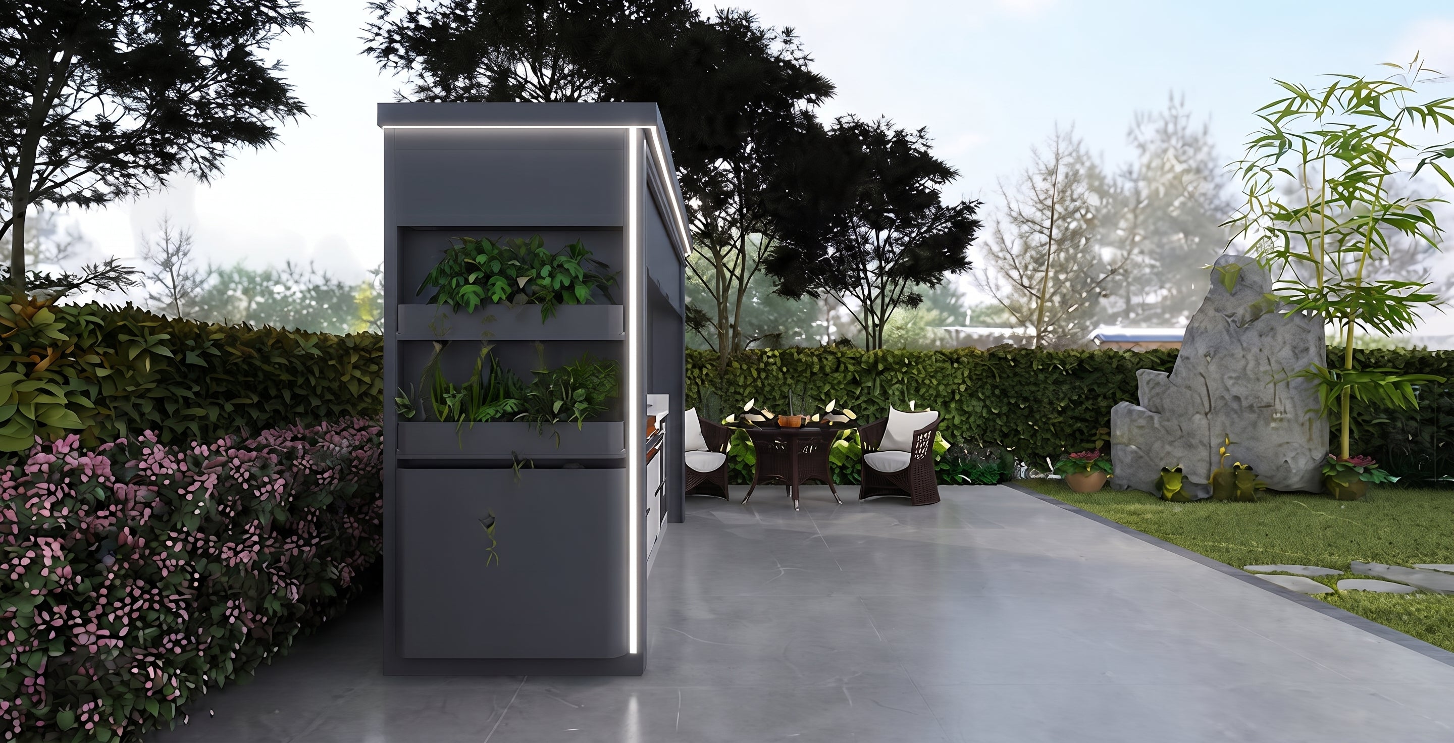 AFA C-Ultra Luxury Roller Blind Outdoor Kitchen Pod | 304 Stainless Steel BBQ Station - Majic Backyard