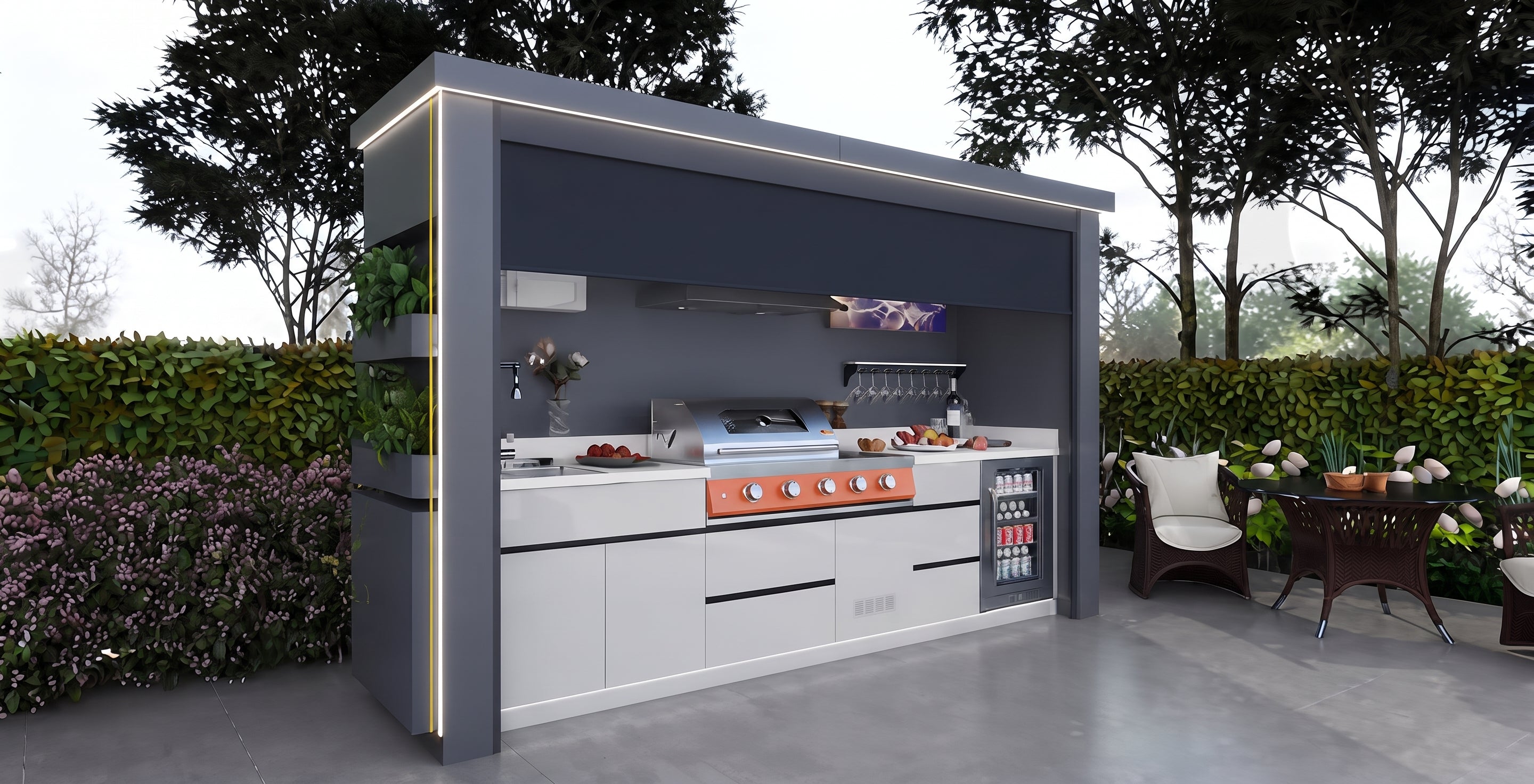 AFA C-Ultra Luxury Roller Blind Outdoor Kitchen Pod | 304 Stainless Steel BBQ Station - Majic Backyard