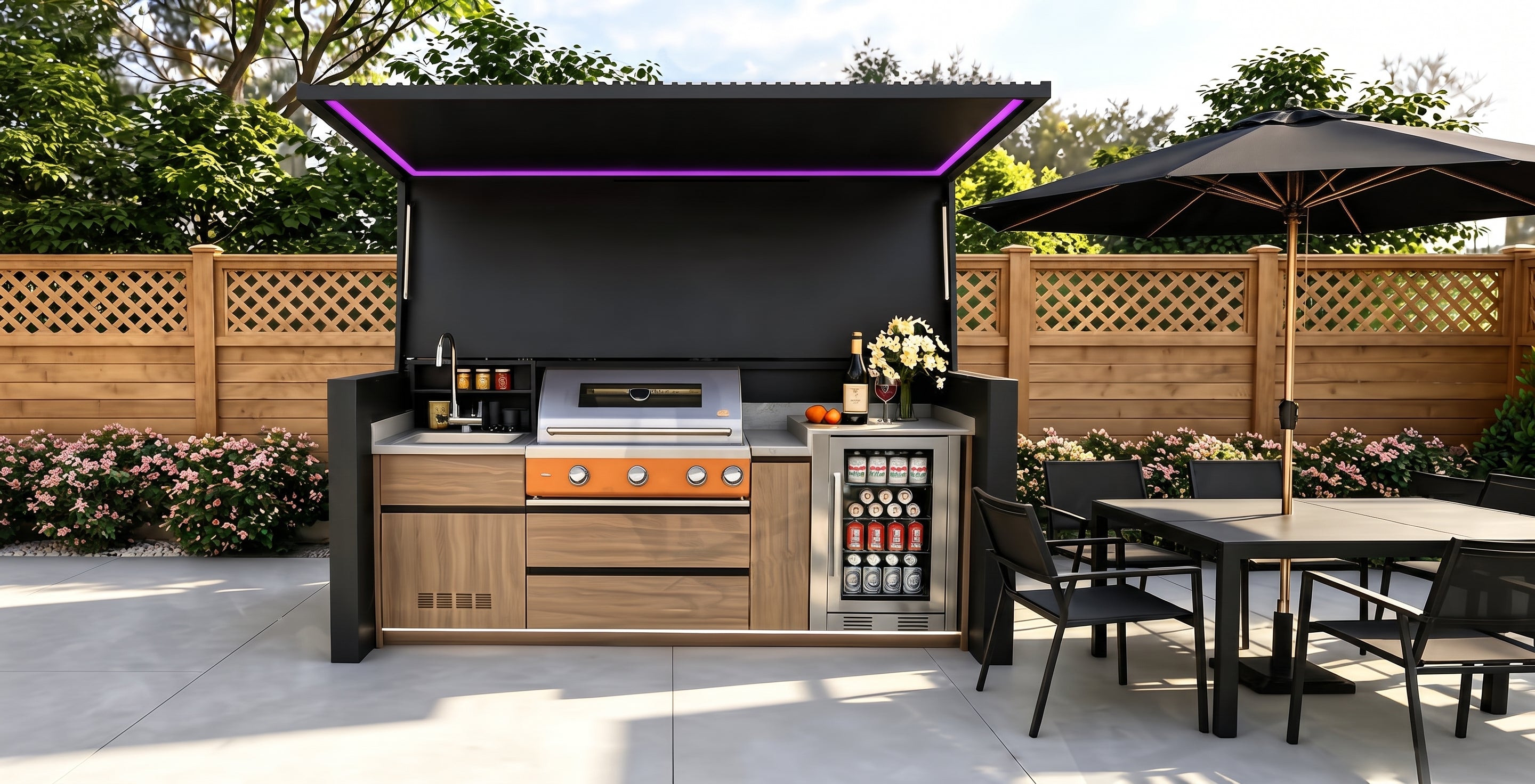 AFA D-Mini Luxury Roller Blind Outdoor Kitchen Pod | 304 Stainless Steel BBQ Station - Majic Backyard