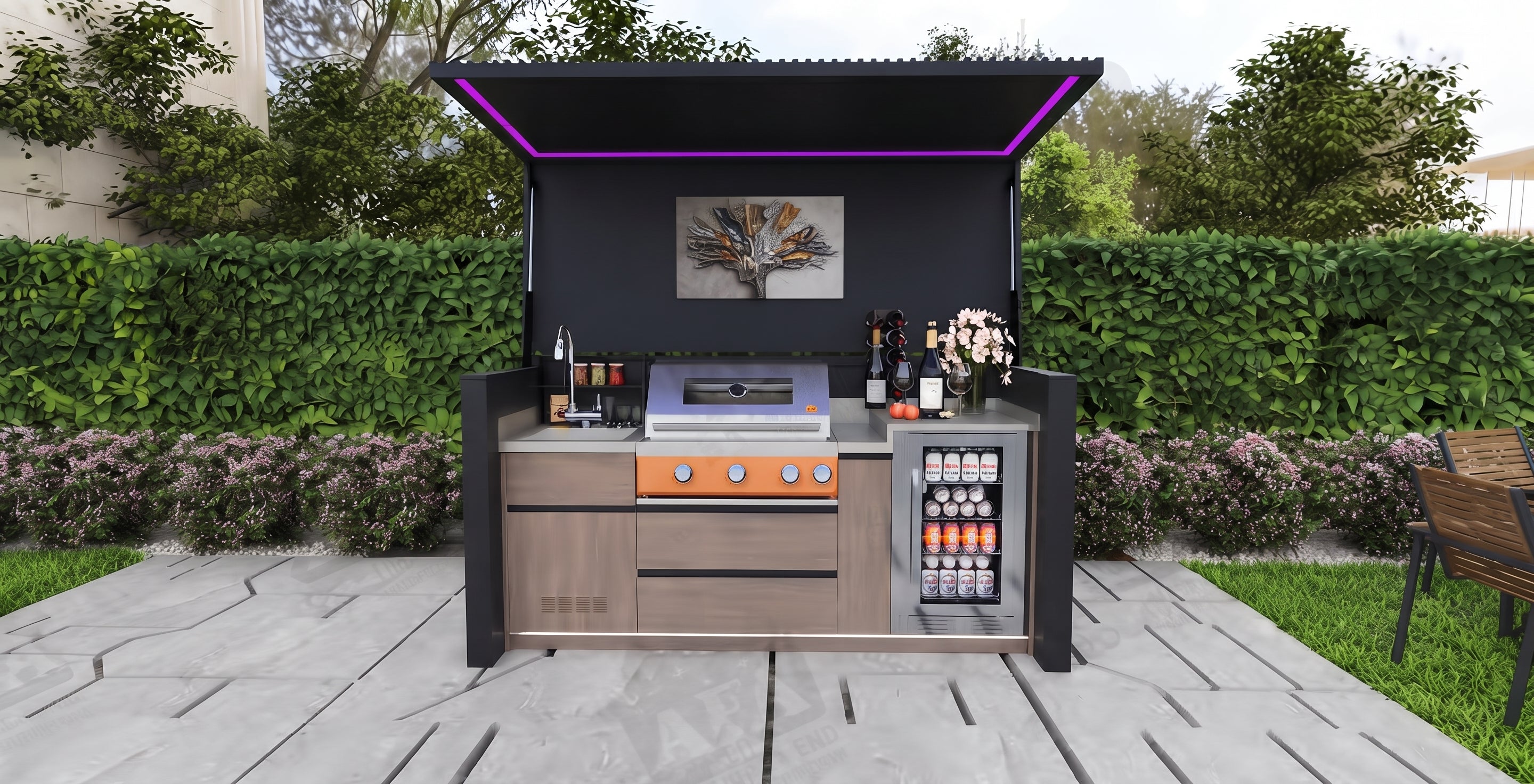 AFA D-Mini Luxury Roller Blind Outdoor Kitchen Pod | 304 Stainless Steel BBQ Station - Majic Backyard