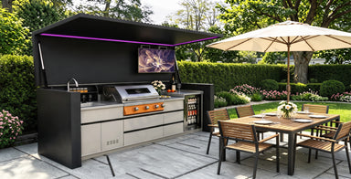 AFA D-Plus Luxury Roller Blind Outdoor Kitchen Pod | 304 Stainless Steel BBQ Station - Majic Backyard