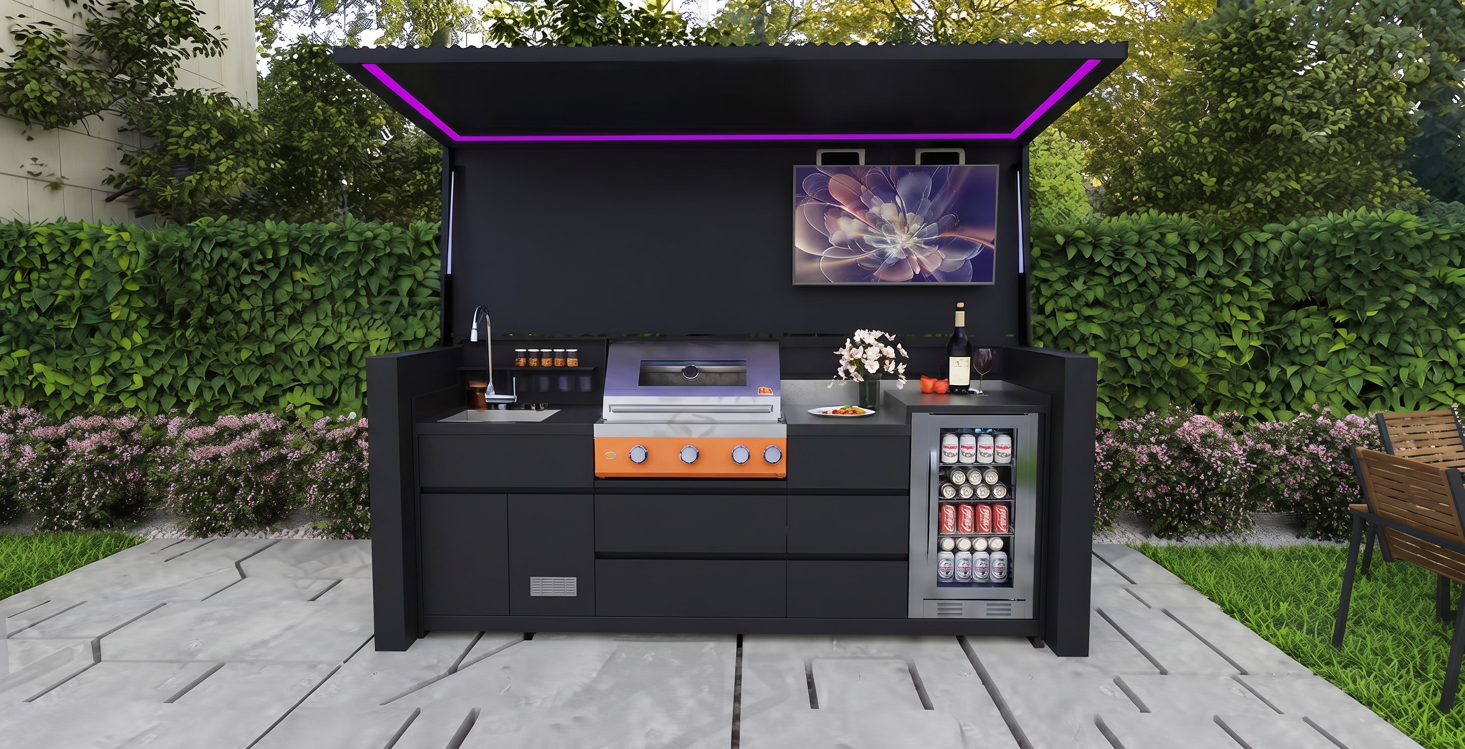 AFA D-Plus Luxury Roller Blind Outdoor Kitchen Pod | 304 Stainless Steel BBQ Station