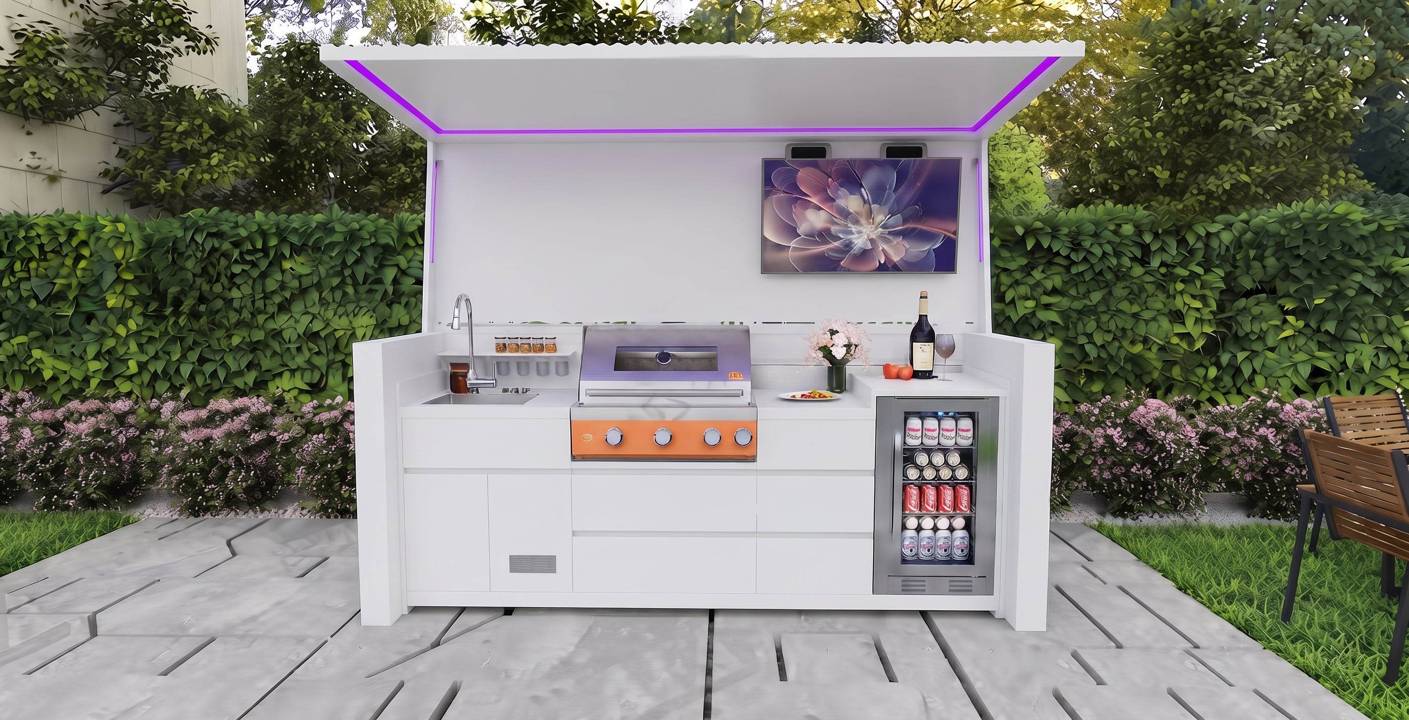 AFA D-Plus Luxury Roller Blind Outdoor Kitchen Pod | 304 Stainless Steel BBQ Station