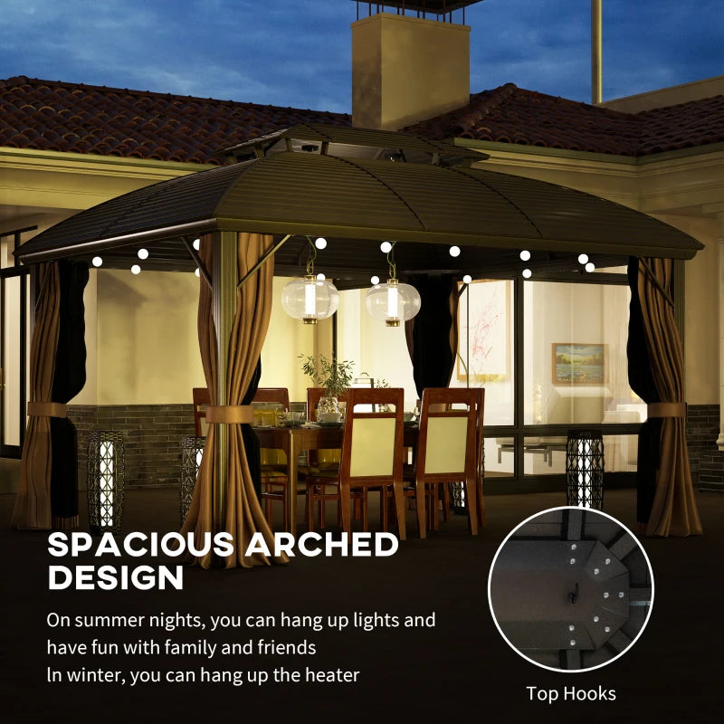 Outsunny 10' x 12' Hardtop Gazebo Canopy with Double Roof, Netting and Curtains for Garden, Backyard, Deck, Coffee