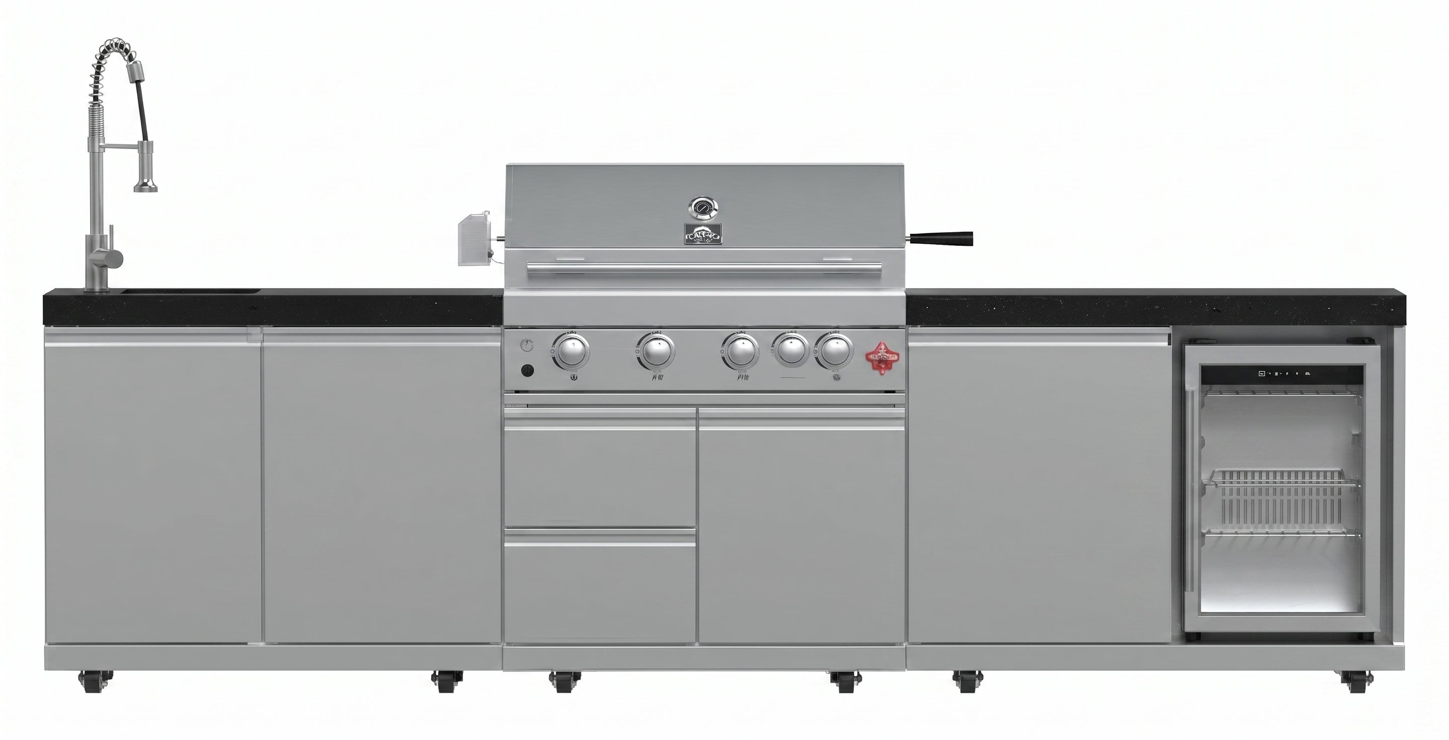 Forno Bulnes 30-Inch BBQ, 60,000 BTU, 3 Burners with Sear & Rotisserie Infrared Burners, Stainless Steel Outdoor Kitchen with 1.8 cu.ft. Beverage Center & Black Granite Countertops