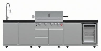 Forno Bulnes 30-Inch BBQ, 60,000 BTU, 3 Burners with Sear & Rotisserie Infrared Burners, Stainless Steel Outdoor Kitchen with 1.8 cu.ft. Beverage Center & Black Granite Countertops - Majic Backyard
