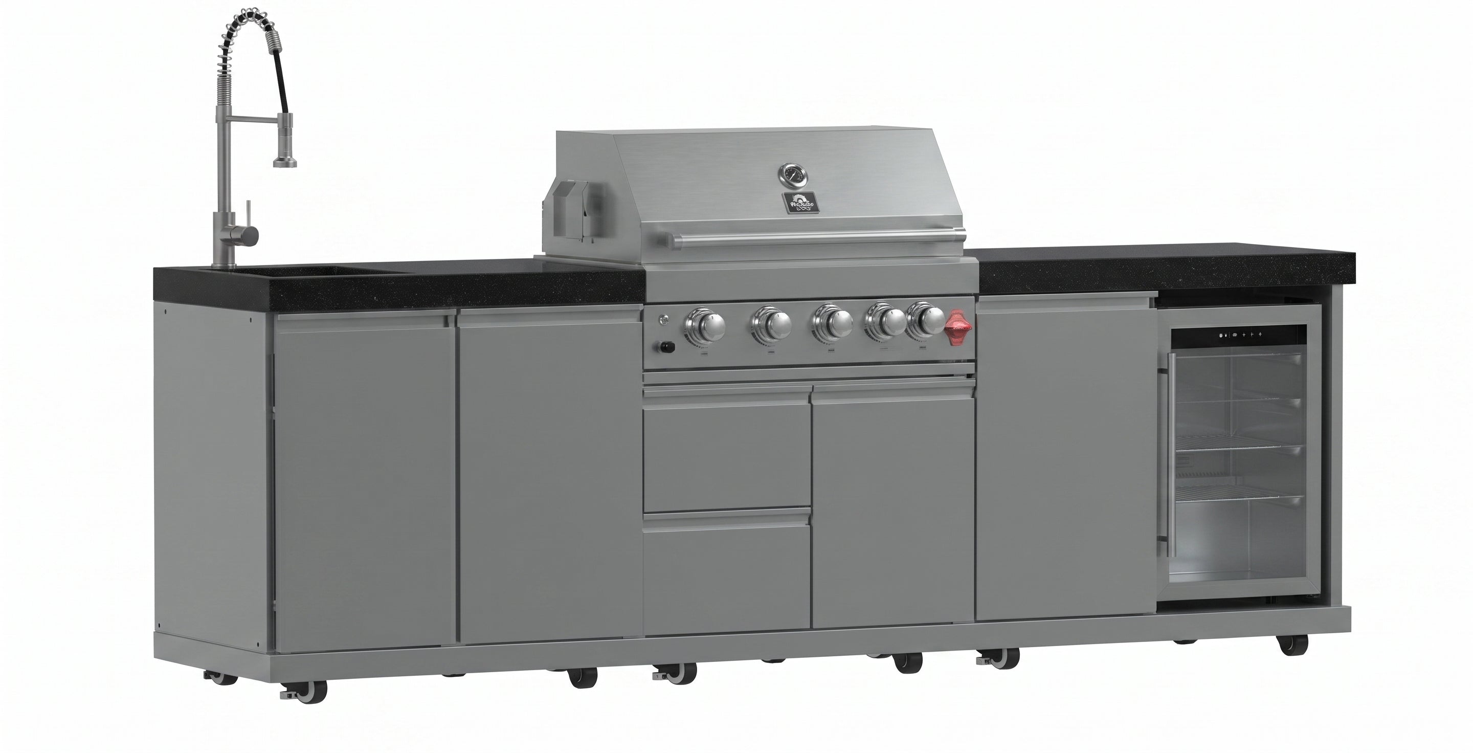 Forno Bulnes 30-Inch BBQ, 60,000 BTU, 3 Burners with Sear & Rotisserie Infrared Burners, Stainless Steel Outdoor Kitchen with 1.8 cu.ft. Beverage Center & Black Granite Countertops