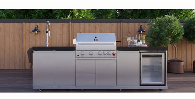 Forno Bulnes 30-Inch BBQ, 60,000 BTU, 3 Burners with Sear & Rotisserie Infrared Burners, Stainless Steel Outdoor Kitchen with 1.8 cu.ft. Beverage Center & Black Granite Countertops - Majic Backyard