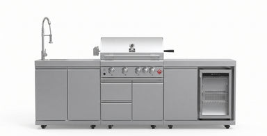 Forno Bulnes 30-Inch BBQ, 60,000 BTU, 3 Burners with Sear & Rotisserie Infrared Burners, Stainless Steel Outdoor Kitchen with 1.8 cu.ft. Beverage Center & White Sintered Stone Countertops - Majic Backyard