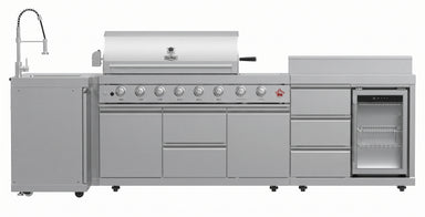 Forno Bulnes 40-Inch BBQ, 95,000 BTU, 5 Burners, Sear & Rotisserie Infrared with Side Burner, Stainless Steel Outdoor Kitchen with 1.8 cu.ft. Beverage Center & White Sintered Stone Countertops - Majic Backyard
