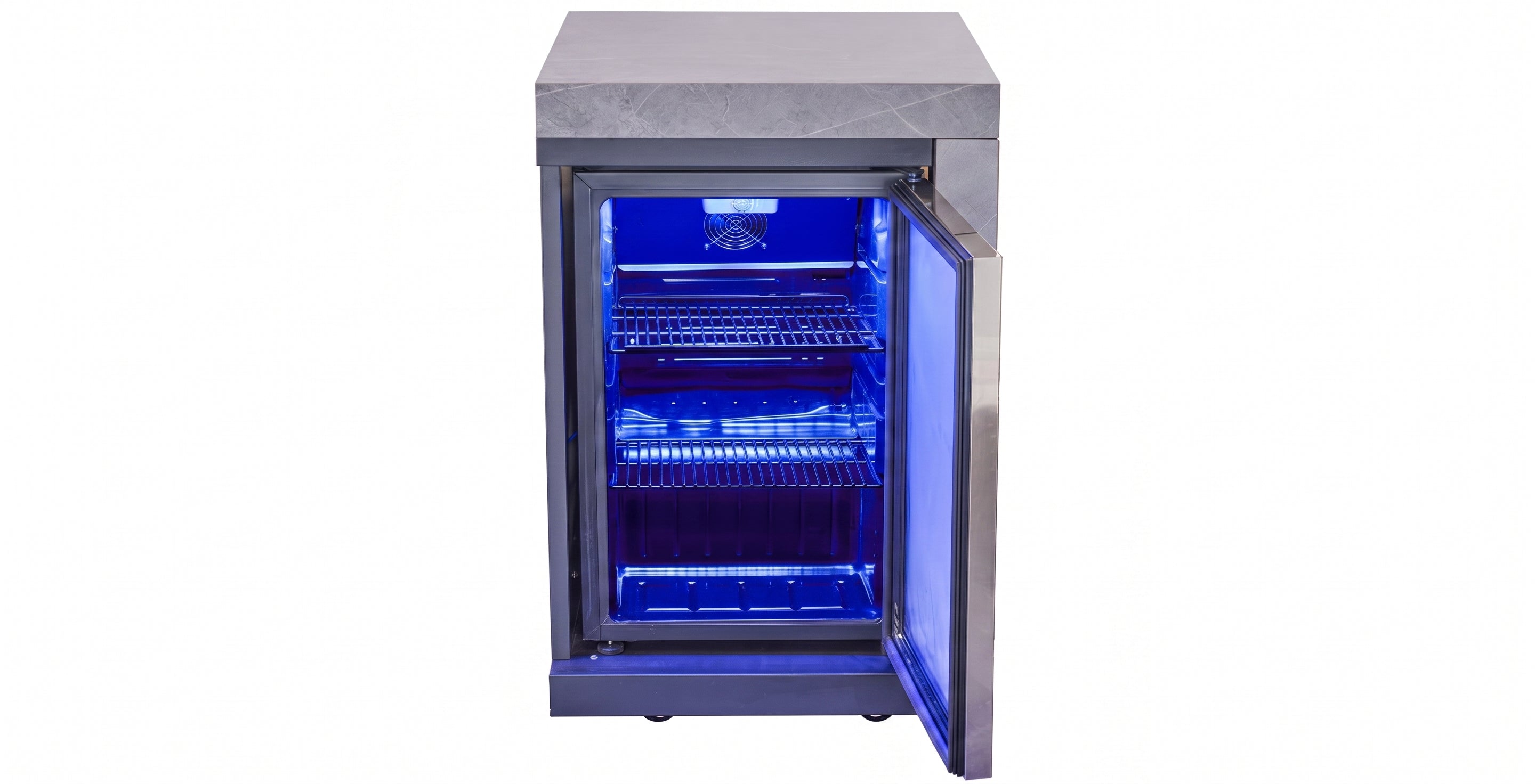 Forno Rimini Outdoor Kitchen 30" BBQ 62,600 BTU, 3 Burners with Sear & Rotisserie, 2.4 cu.ft. Beverage Center, Stainless Steel Sink, Black Cabinets & Gray Sintered Stone Countertop
