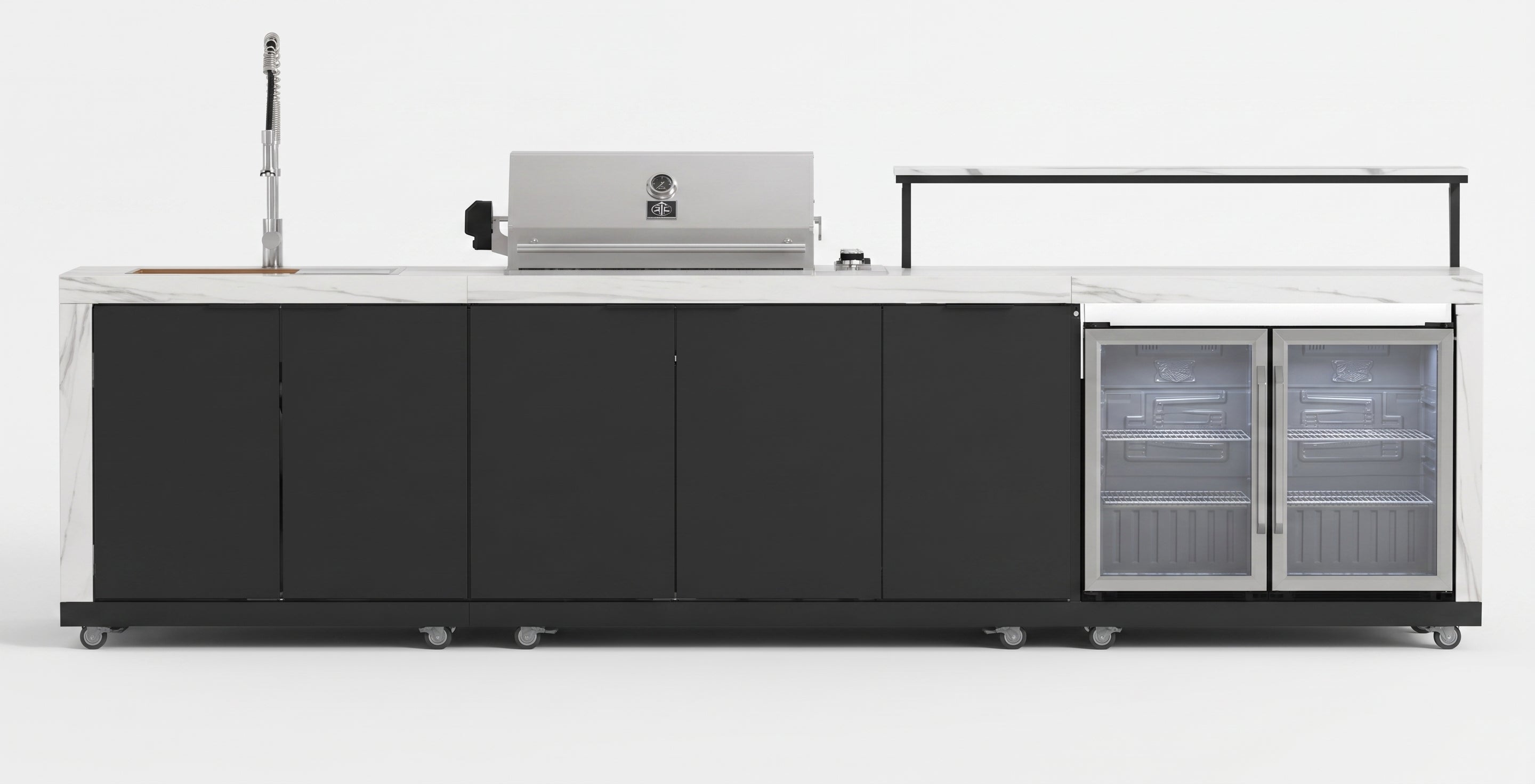 Forno Rimini Outdoor Kitchen: 30" BBQ 62,600 BTU, 4.8 cu.ft. Refrigerators, White Countertops SKU:FODKT2575WHT - Majic Backyard