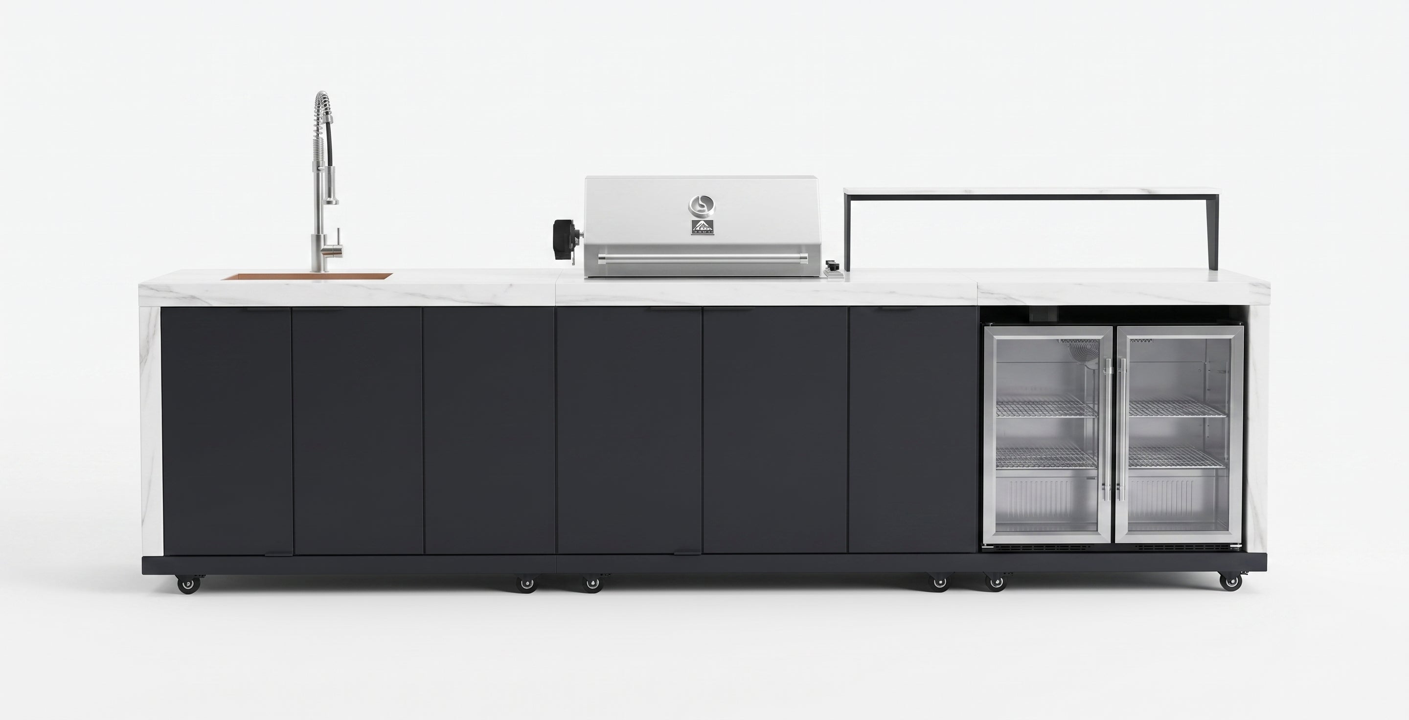 Forno Rimini Outdoor Kitchen: 30" BBQ 62,600 BTU, 4.8 cu.ft. Refrigerators, White Countertops SKU:FODKT2575WHT - Majic Backyard