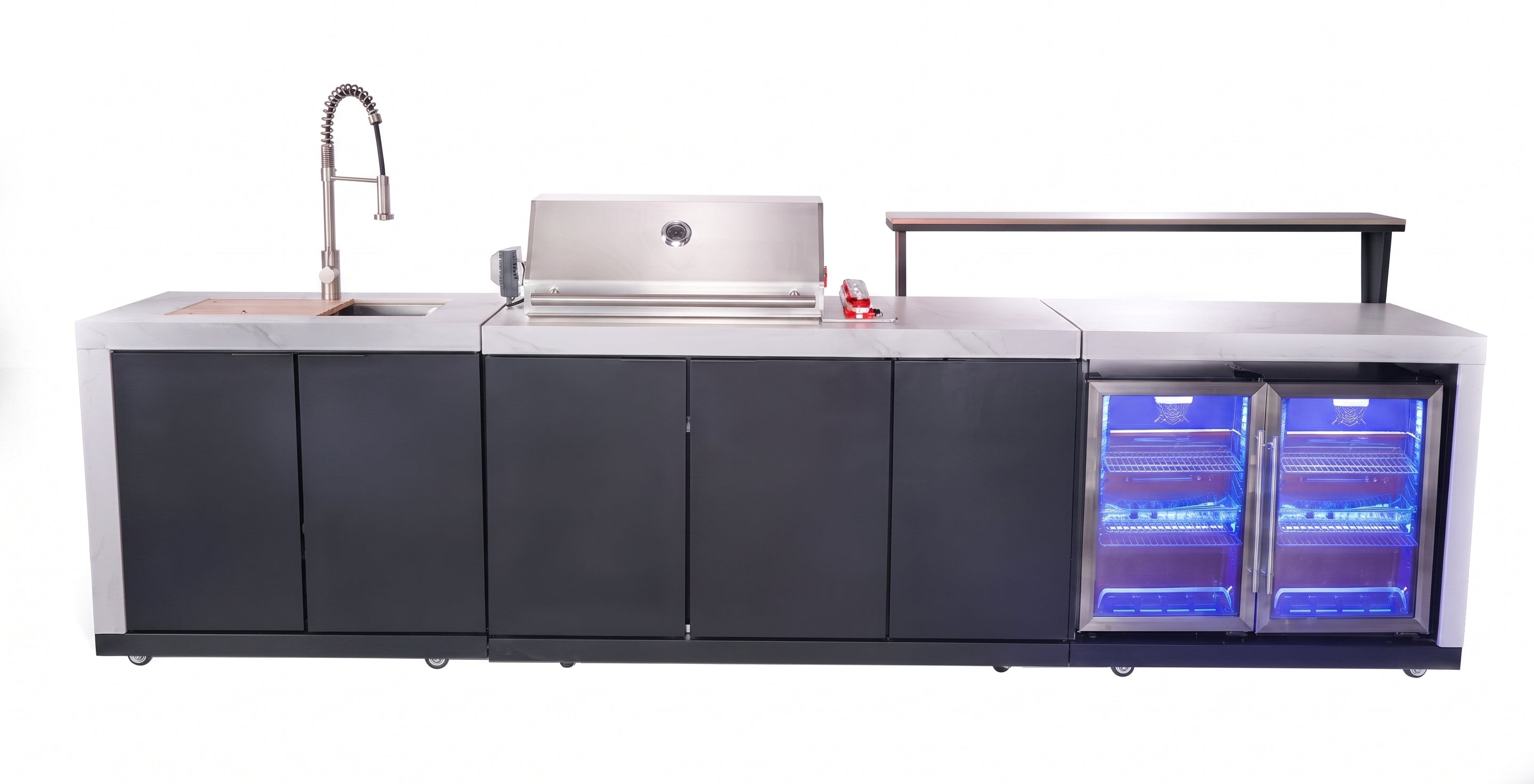 Forno Rimini Outdoor Kitchen: 30" BBQ 62,600 BTU, 4.8 cu.ft. Refrigerators, White Countertops SKU:FODKT2575WHT - Majic Backyard