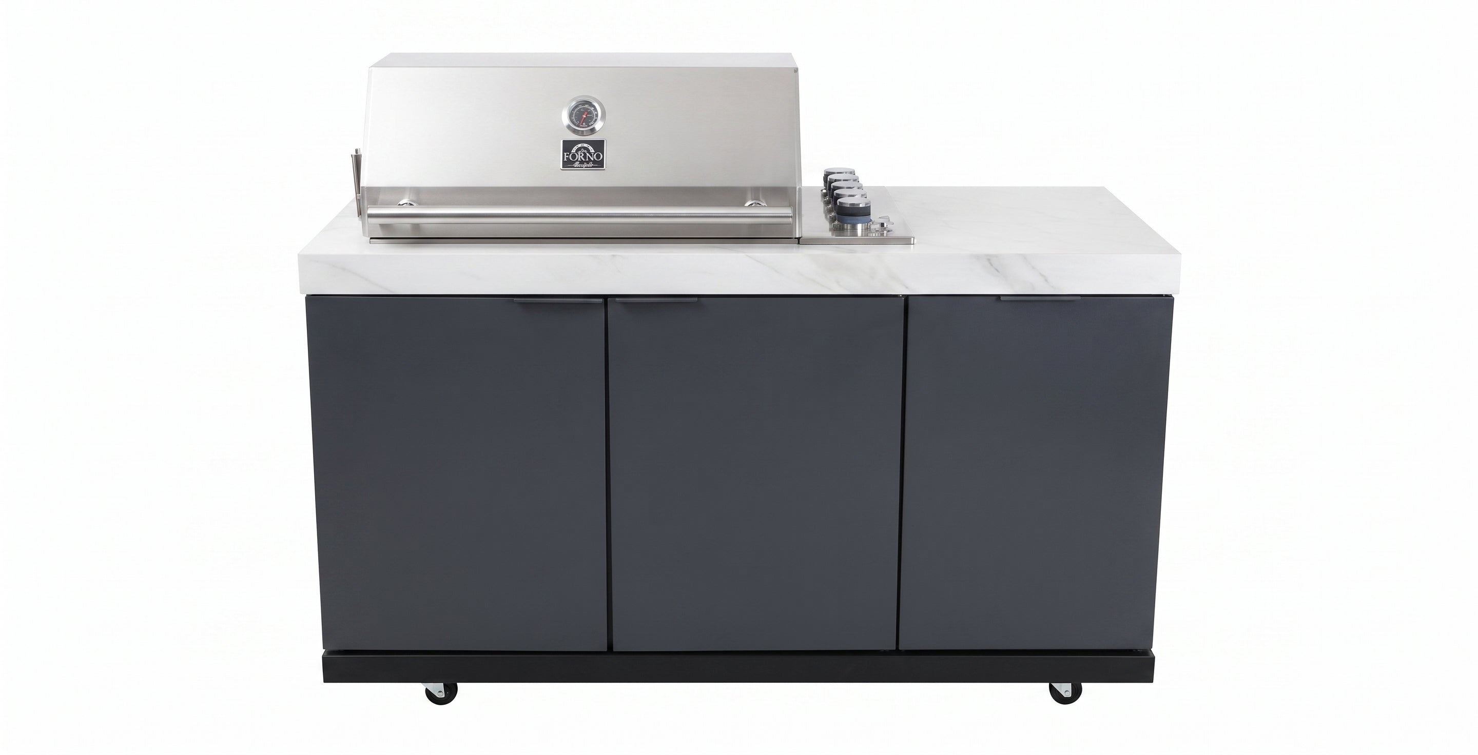 Forno Rimini Outdoor Kitchen: 30" BBQ 62,600 BTU, 4.8 cu.ft. Refrigerators, White Countertops SKU:FODKT2575WHT - Majic Backyard