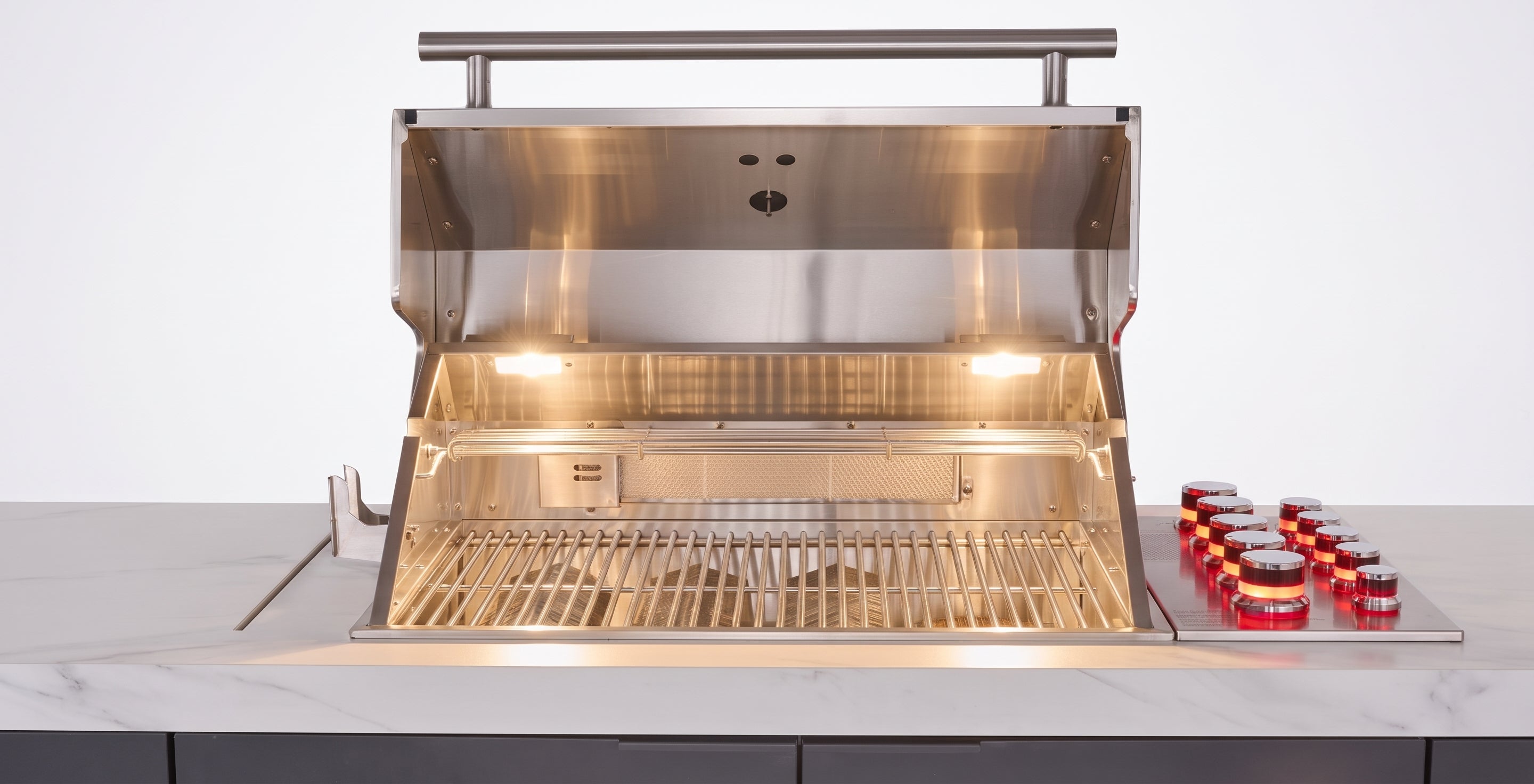 Forno Rimini Outdoor Kitchen: 30" BBQ 62,600 BTU, 4.8 cu.ft. Refrigerators, White Countertops SKU:FODKT2575WHT - Majic Backyard