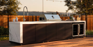 Forno Rimini Outdoor Kitchen: 30" BBQ 62,600 BTU, 4.8 cu.ft. Refrigerators, White Countertops SKU:FODKT2575WHT - Majic Backyard