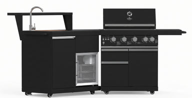 Forno All’Aperto 62,600 BTU BBQ, 3 Stainless Steel Burners, Infrared Burners, Sink Module, Black Sintered Stone Countertops, Bar and Beverage Center - Majic Backyard