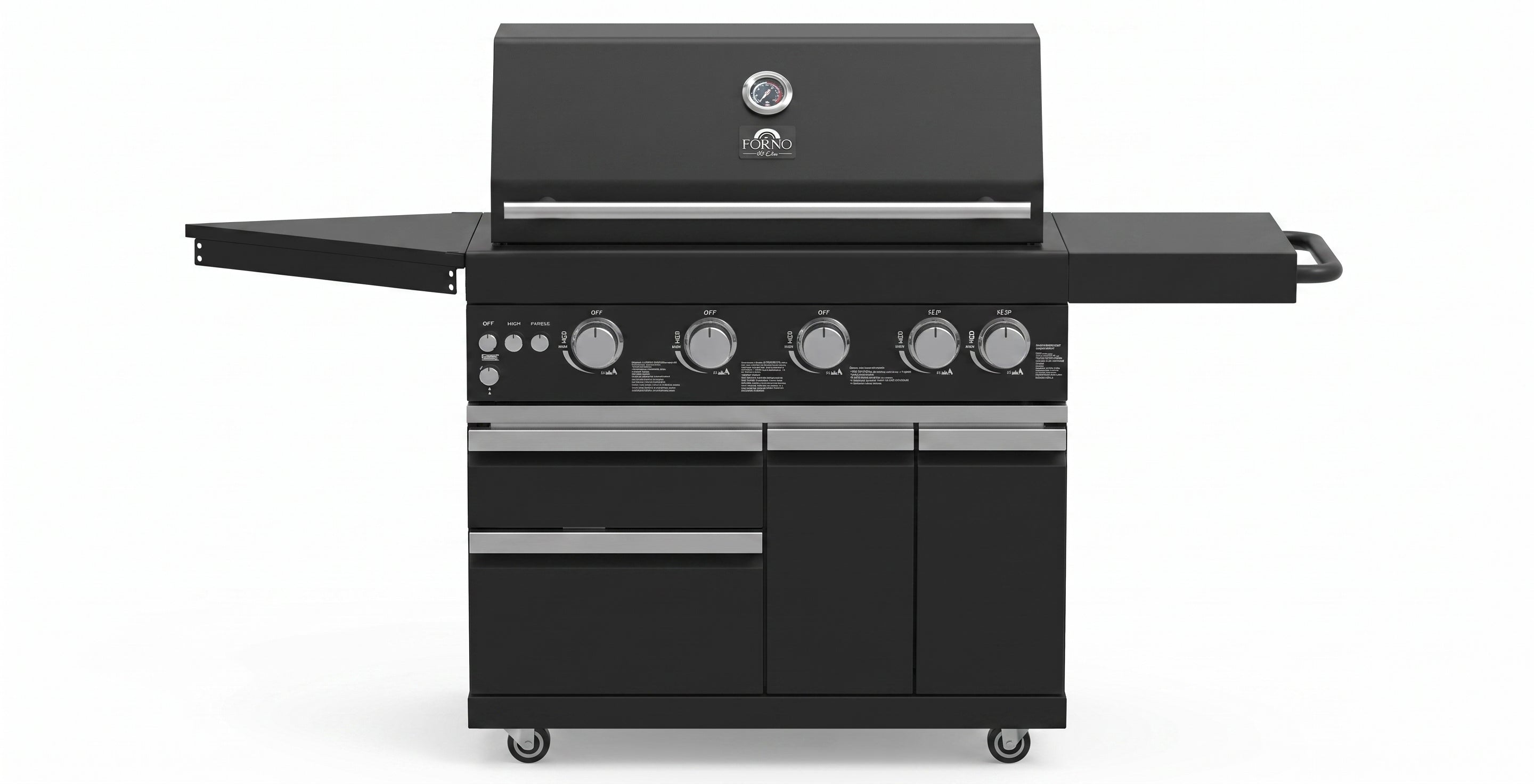 Forno All’Aperto 62,600 BTU BBQ, 3 Stainless Steel Burners, Infrared Burners, Sink Module, Black Sintered Stone Countertops, Bar and Beverage Center