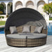 Outsunny 4 Pieces Outdoor Daybed with Retractable Canopy, PE Rattan Wicker Round Sofa Day Bed, Patio Sectional Conversation Furniture Set with Cushions and Pillows - Majic Backyard