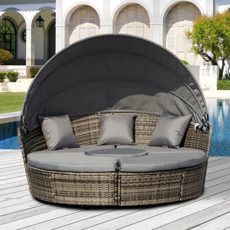 Outsunny 4 Pieces Outdoor Daybed with Retractable Canopy with Cushions and Pillows - Majic Backyard
