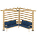 Outsunny 9' x 9' Corner Pergola with Conversation Set and Cushions, Fir Wood Outdoor Pergola with End Table, Natural and Blue - Majic Backyard