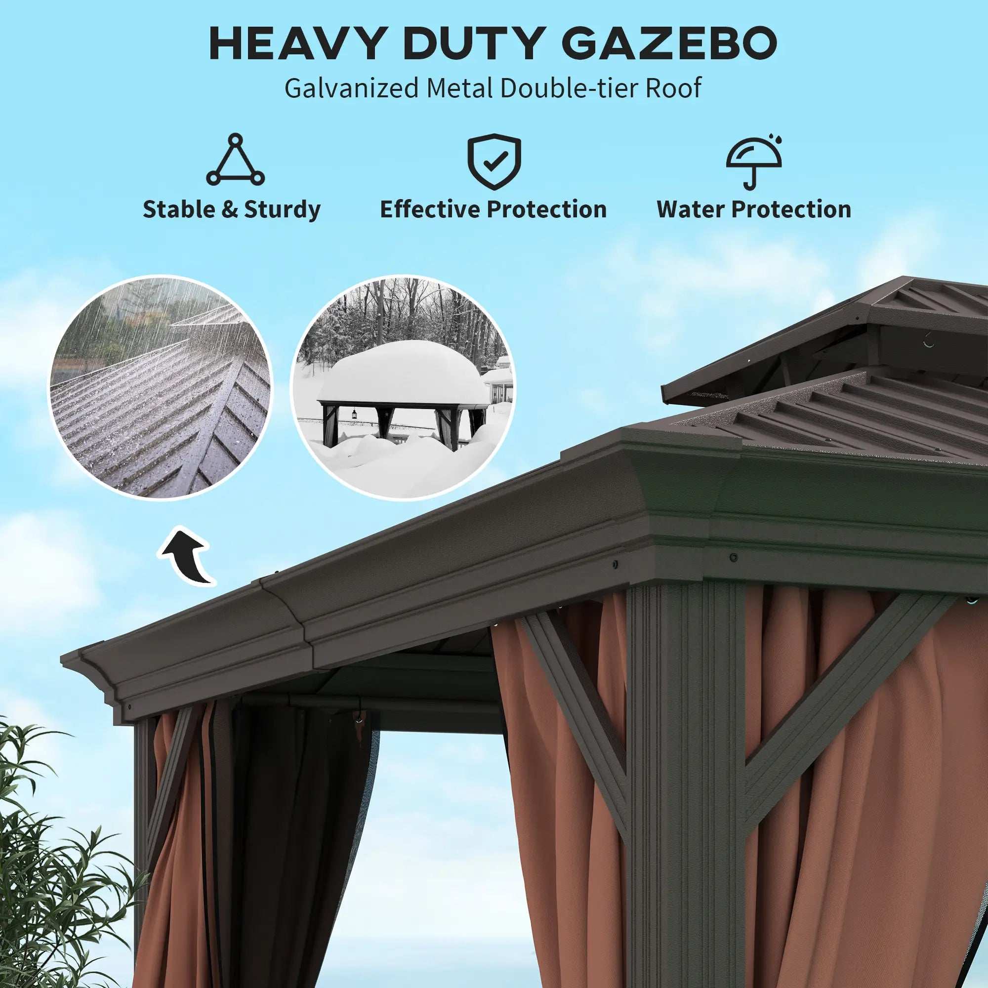 Outsunny 10' x 12' Outdoor Hardtop Gazebo with Galvanized Canopy & Netting Sidewalls for Lawn, Backyard - Majic Backyard